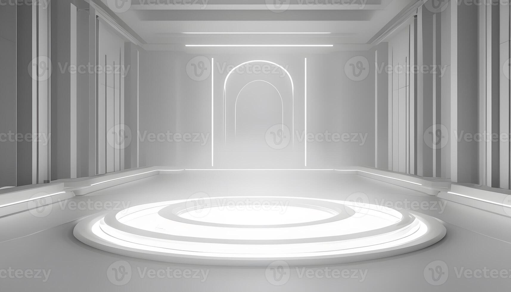 An empty room with a circular light in the middle photo