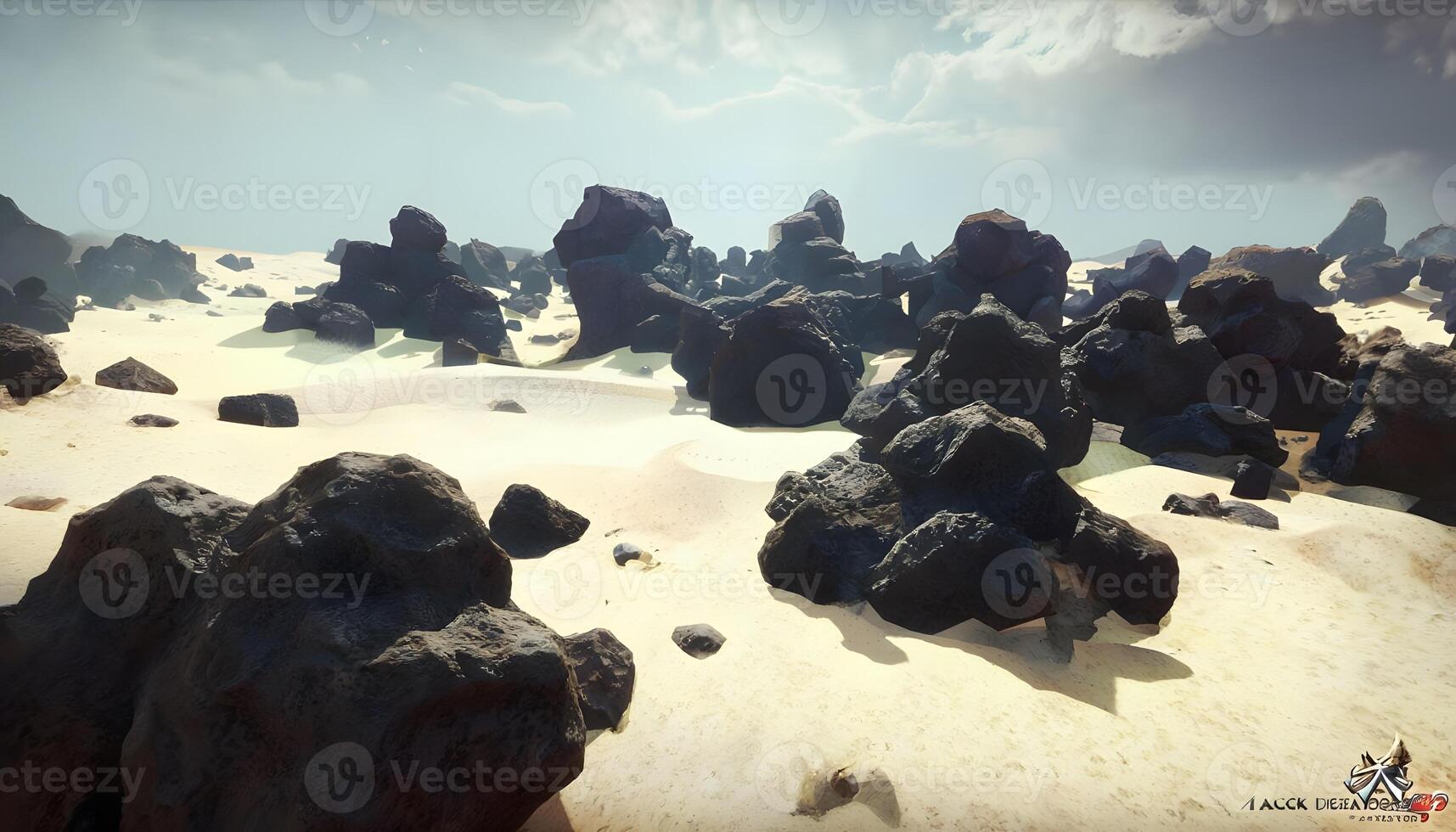 A desert with rocks and sand photo
