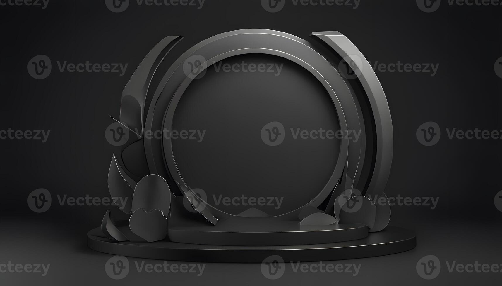 3d render of a black oval frame on a black background photo