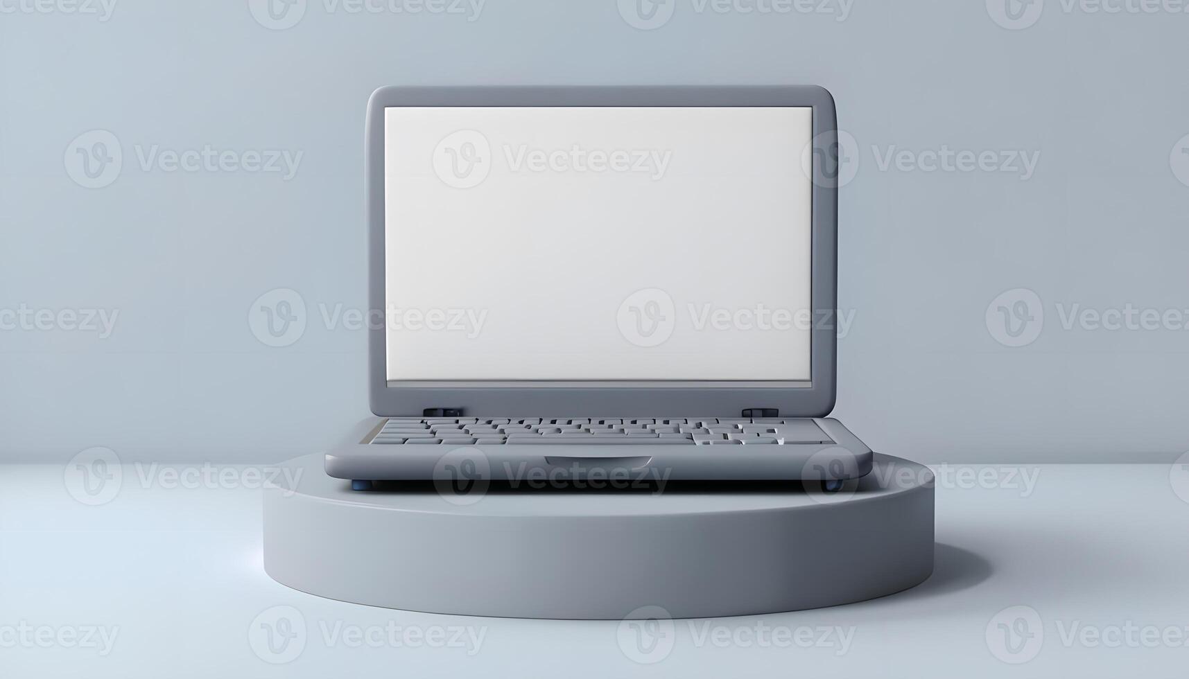 A laptop computer on a stand with a blank screen photo