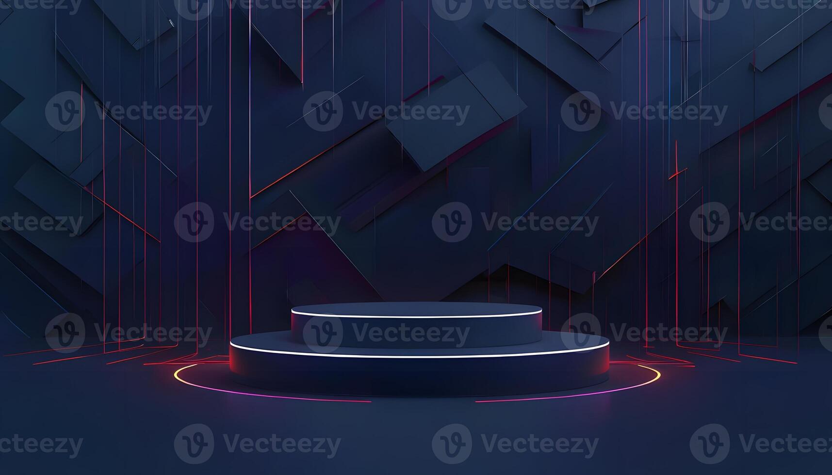 3d rendering of a podium with neon lights photo
