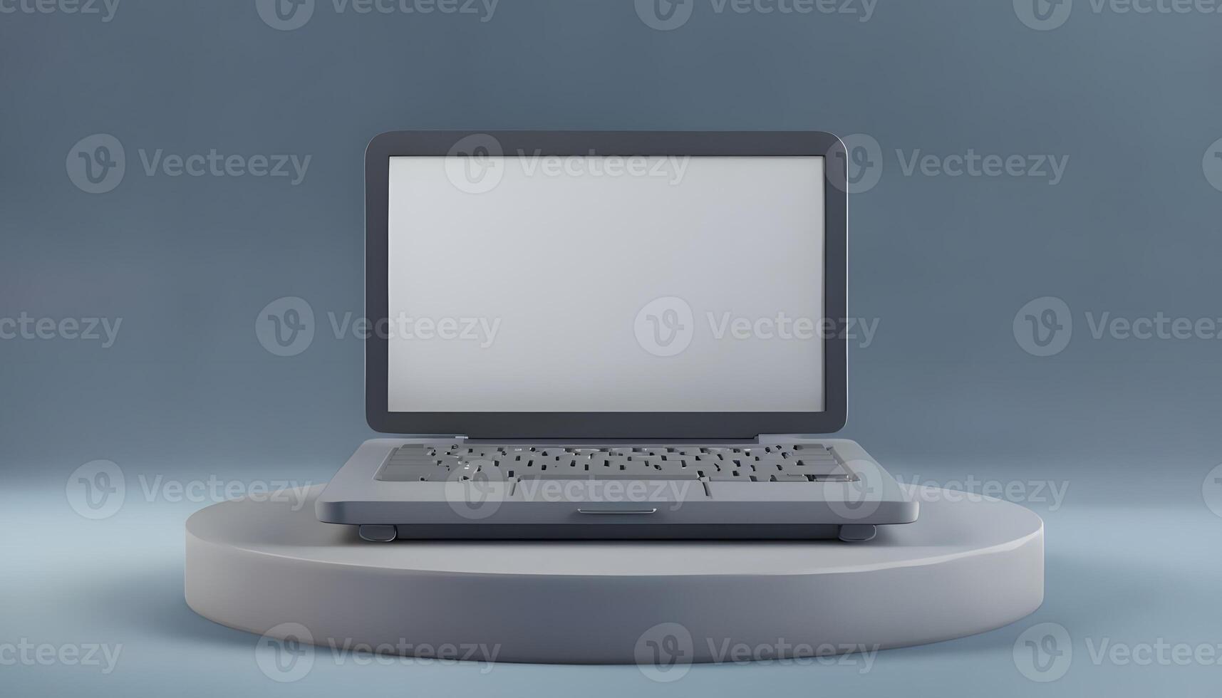 A laptop computer on a stand with a blank screen photo