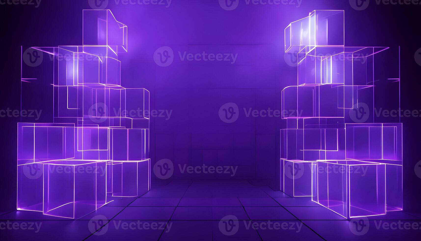 Abstract neon cube background with glowing cubes photo