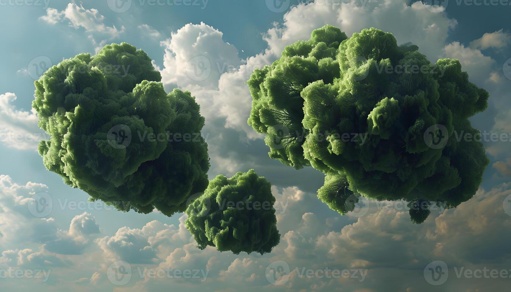 Three green clouds floating in the sky photo