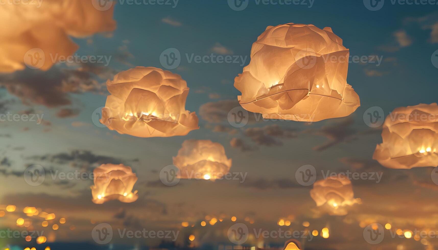 Paper lanterns floating in the sky photo