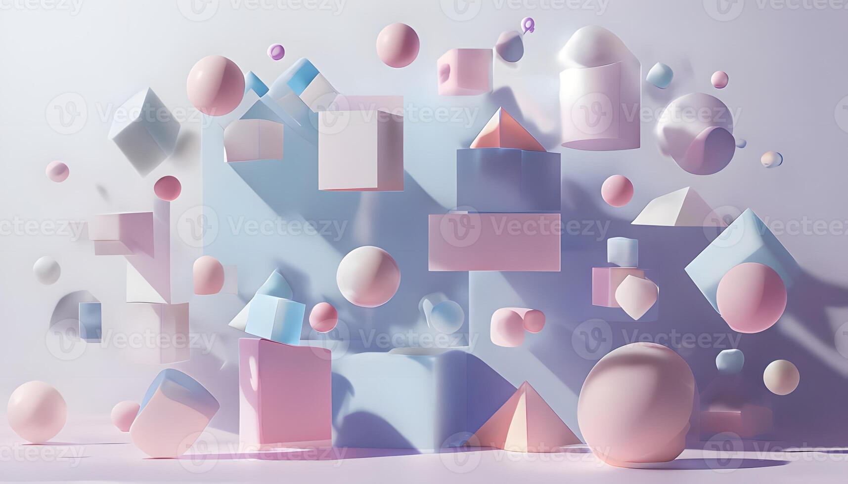 3d render of a pink and blue background with various shapes photo