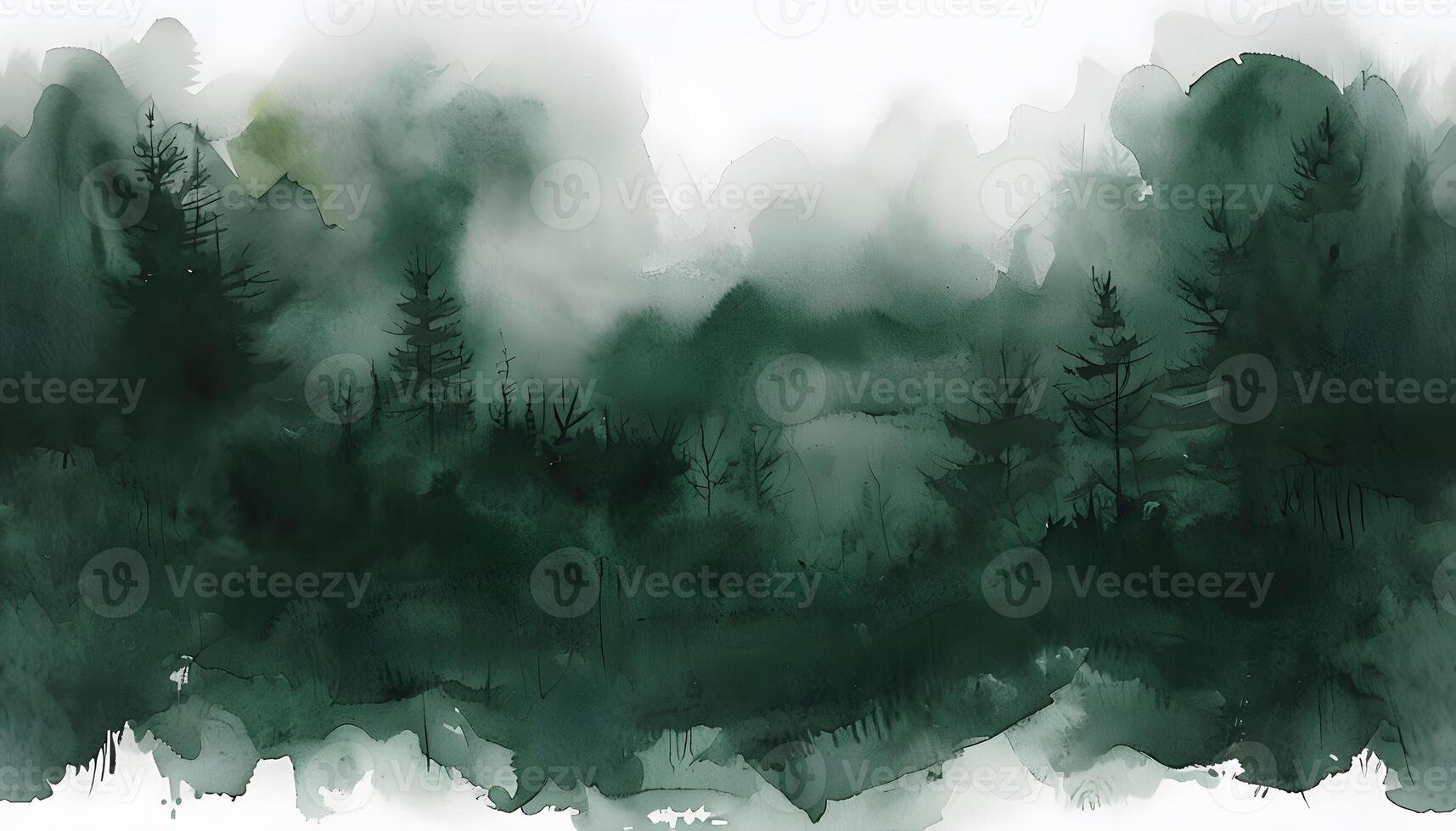 A painting of a forest with trees and water photo