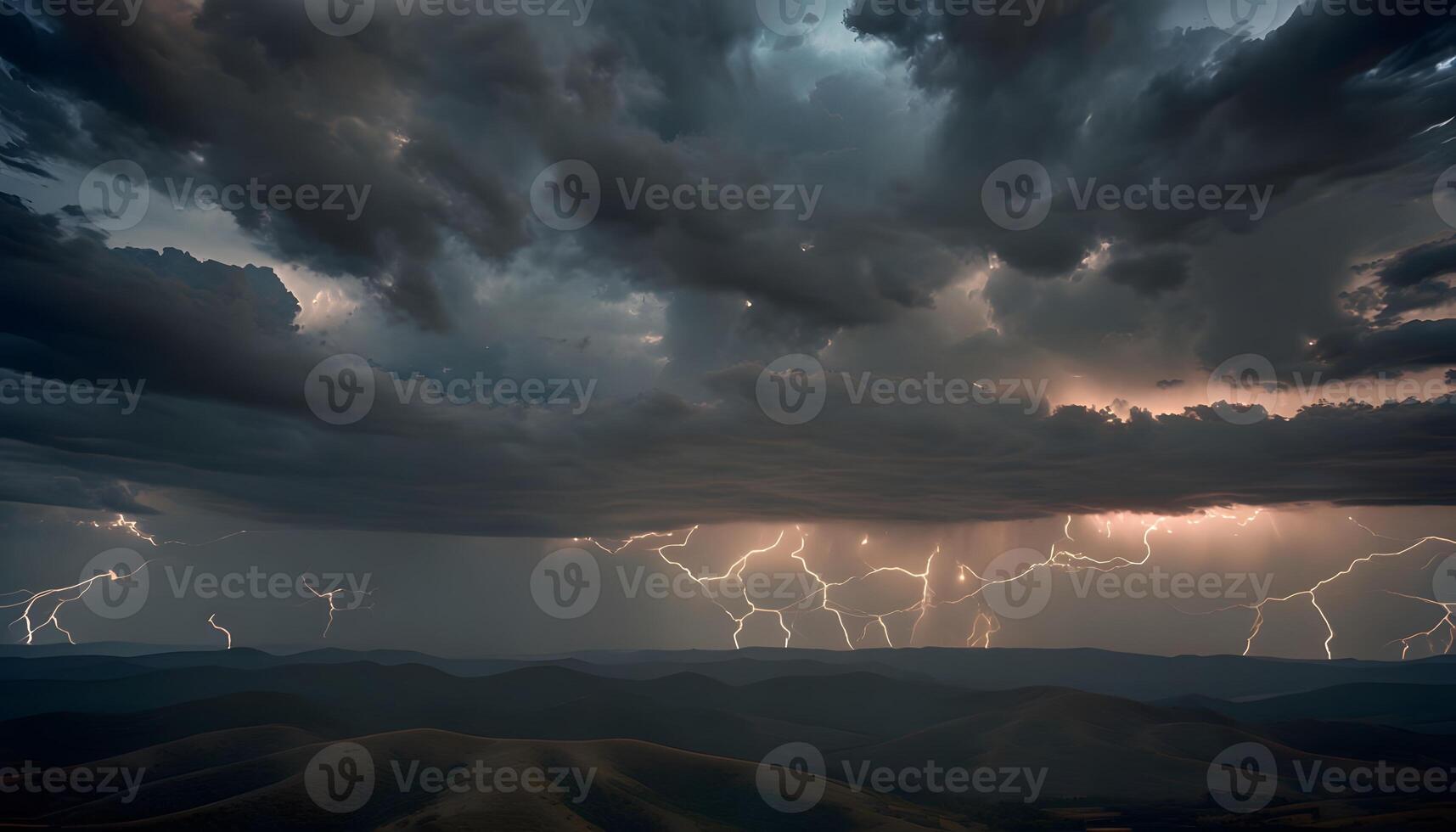 Lightning strikes over mountains in the distance photo
