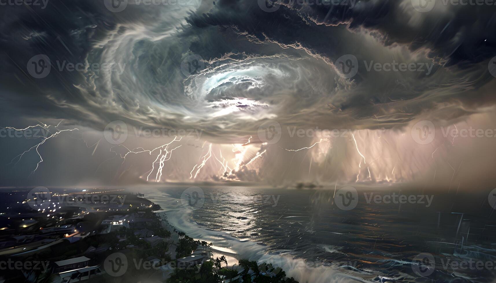 A stormy night sky with lightning and a large cloud photo