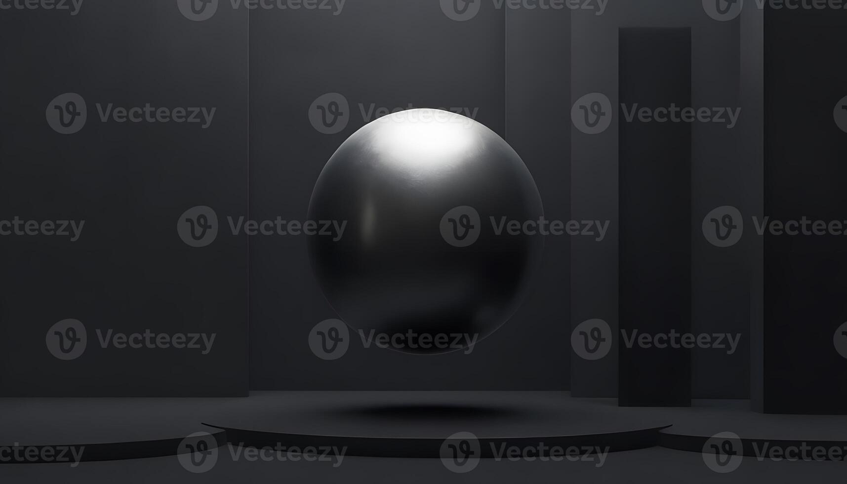A black and white image of a shiny ball in a room photo