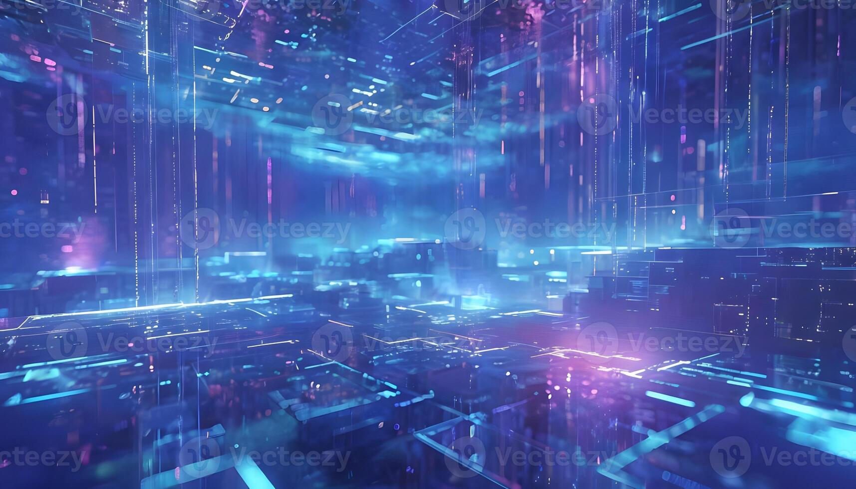 A futuristic city with neon lights and lights photo