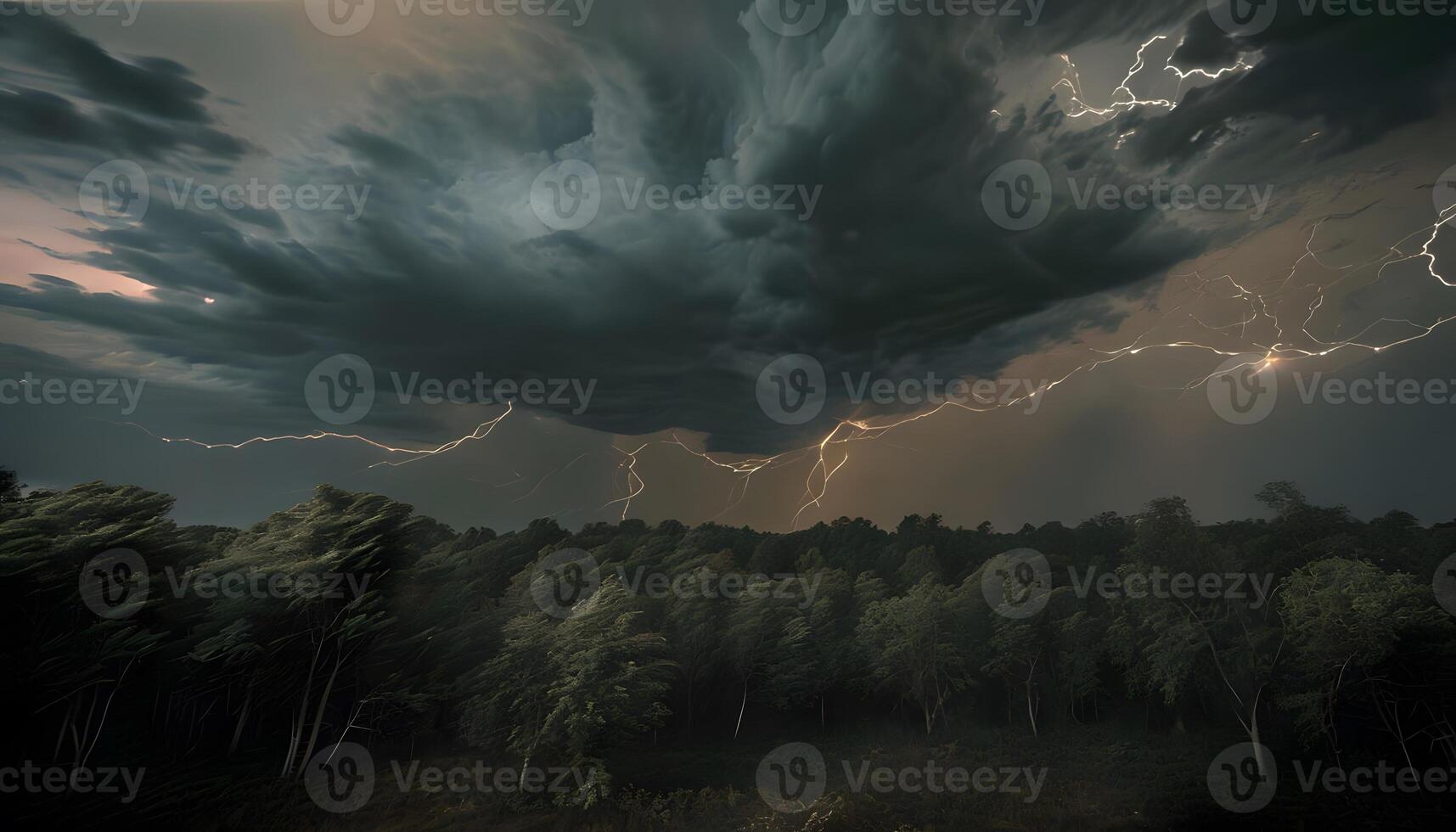 A stormy sky with lightning and clouds photo