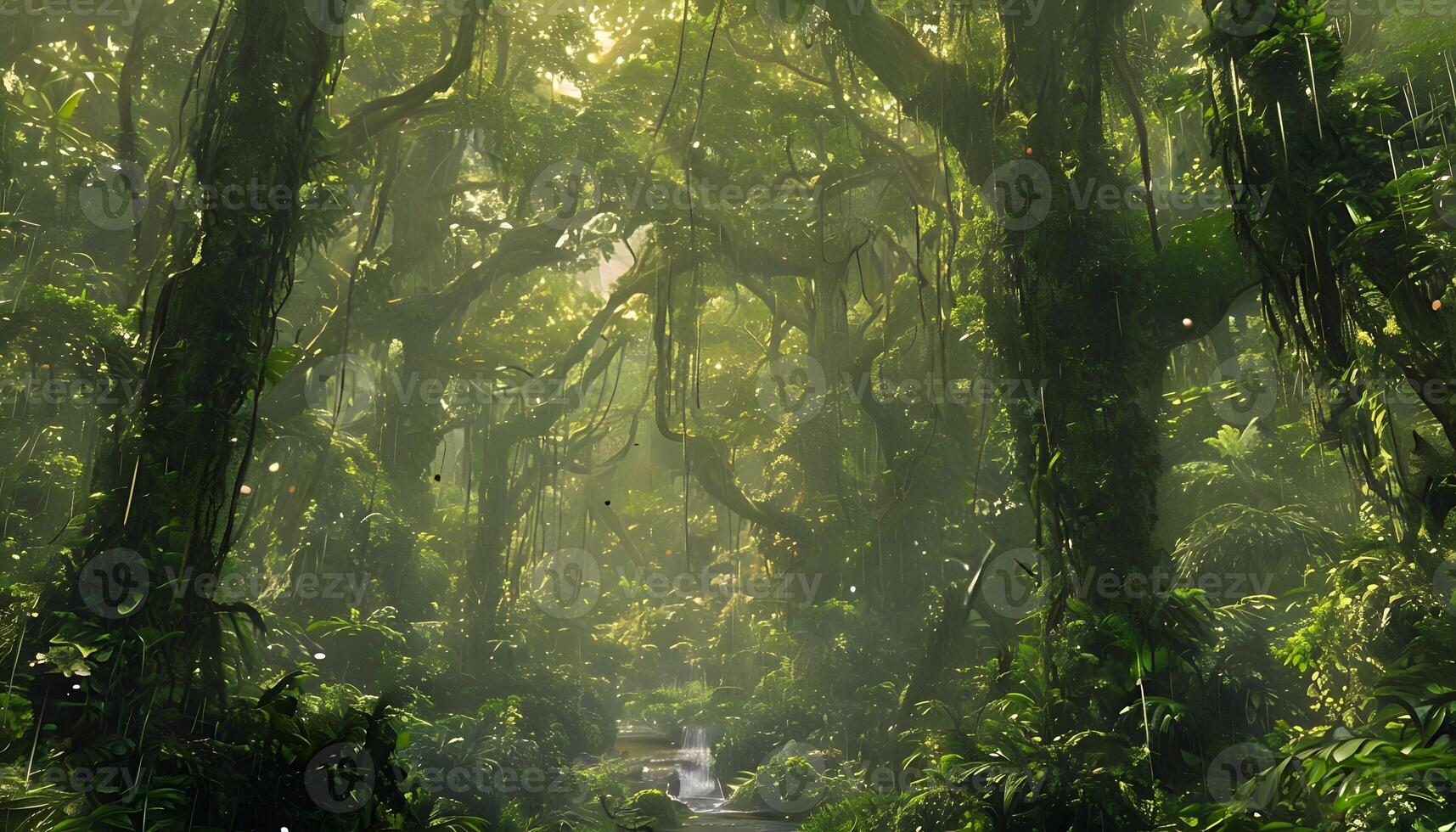 A stream runs through a lush jungle photo