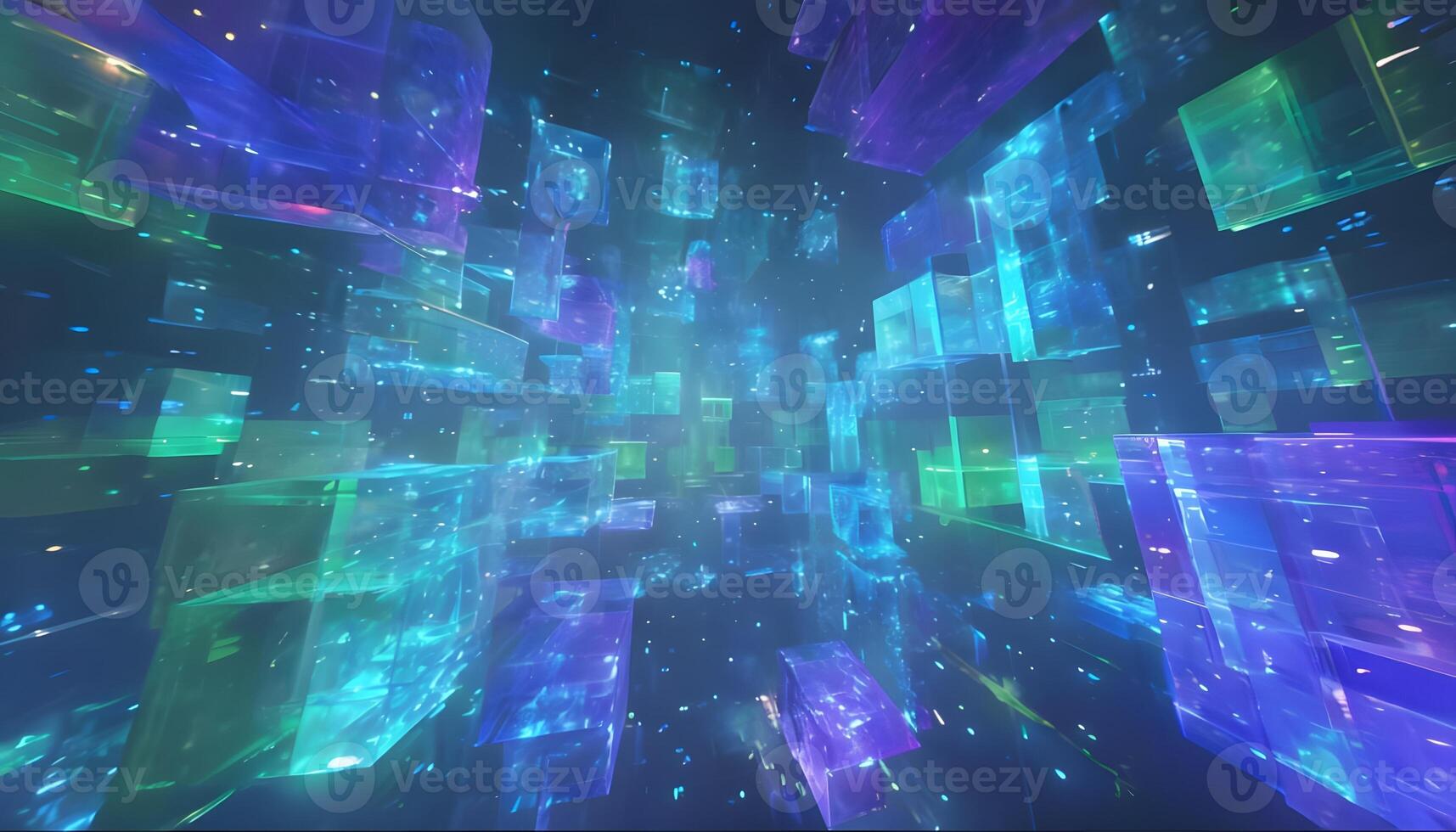 Abstract 3d rendering of cubes in a dark space photo