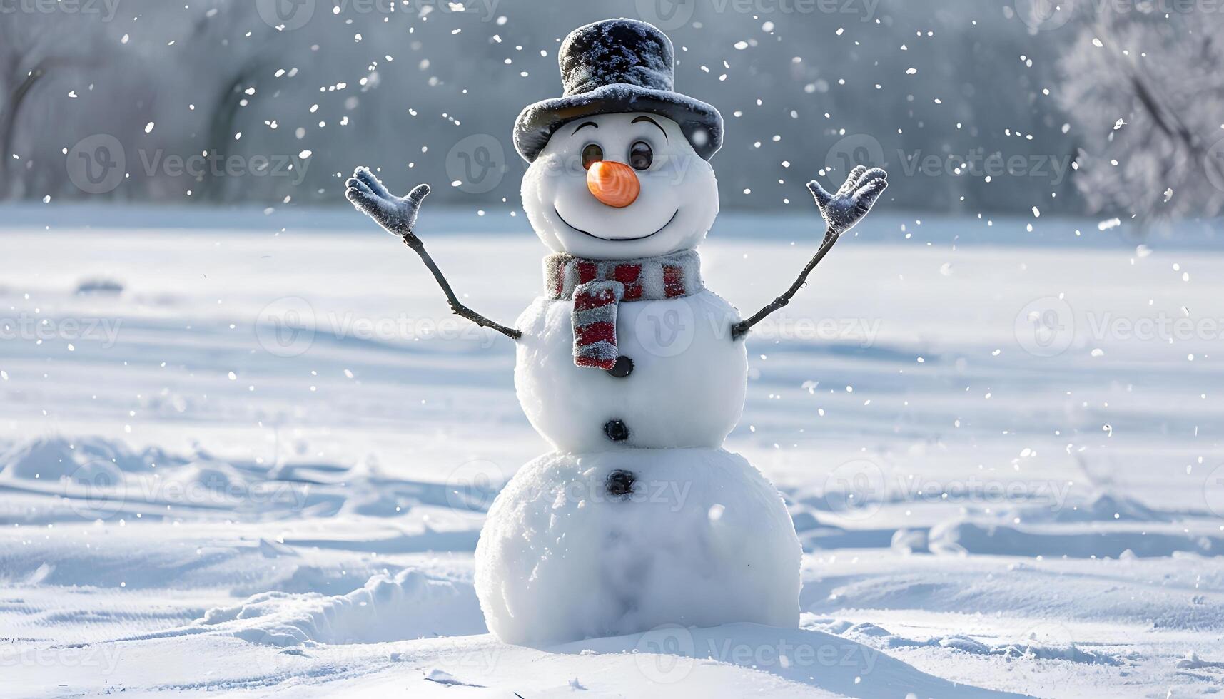 A snowman is standing in the snow photo