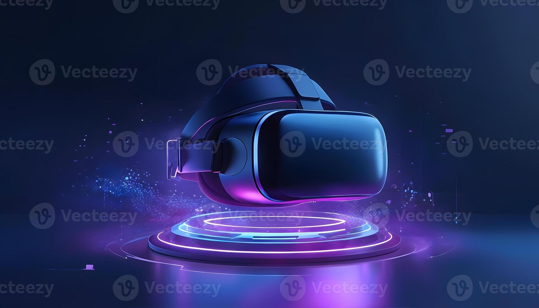 Virtual reality headset with glowing lights on a dark background photo