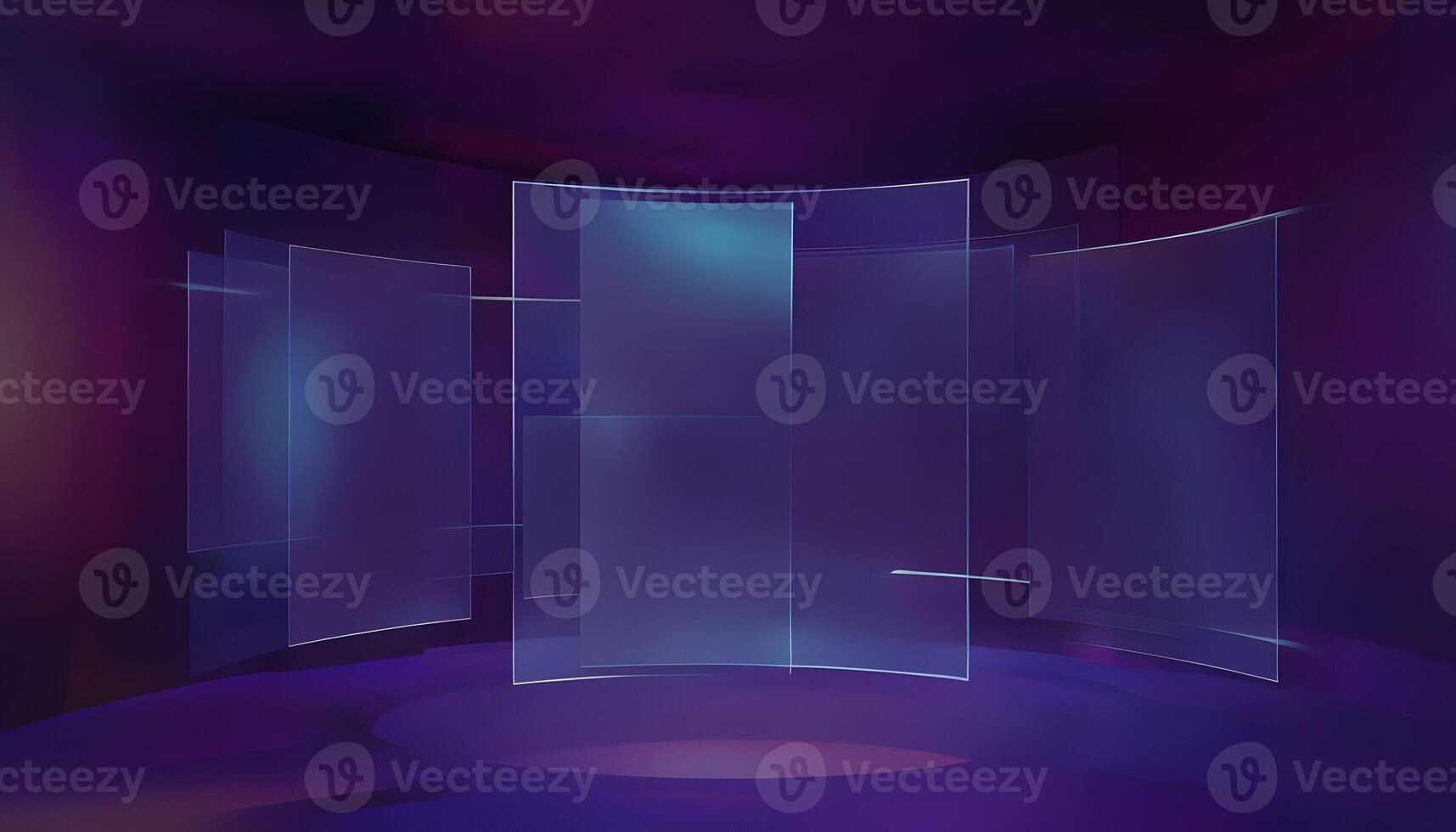 A purple room with a glass wall and a purple light photo