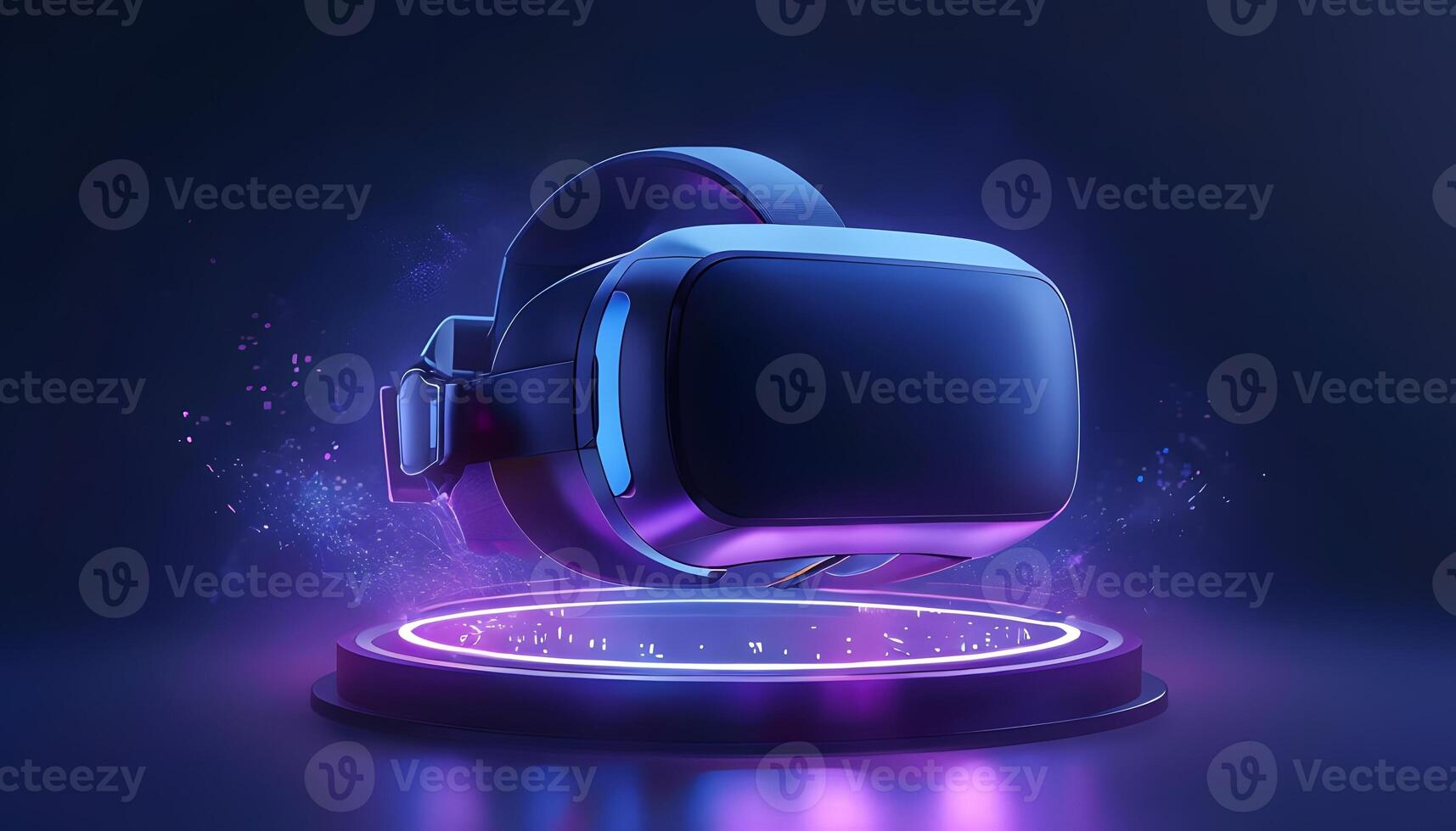 Virtual reality headset on a stand with glowing lights photo