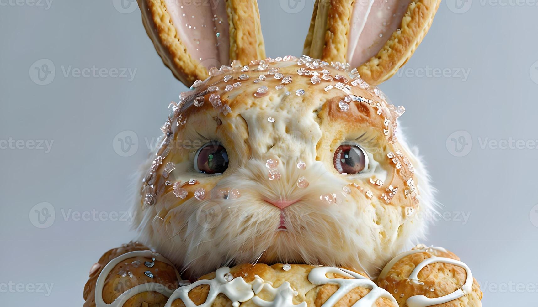 A bunny is sitting on top of a cake photo