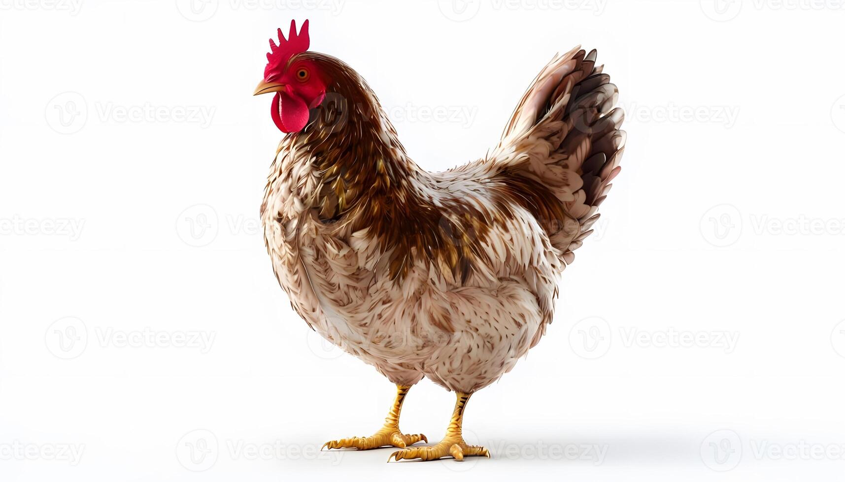 A chicken is standing on a white background photo