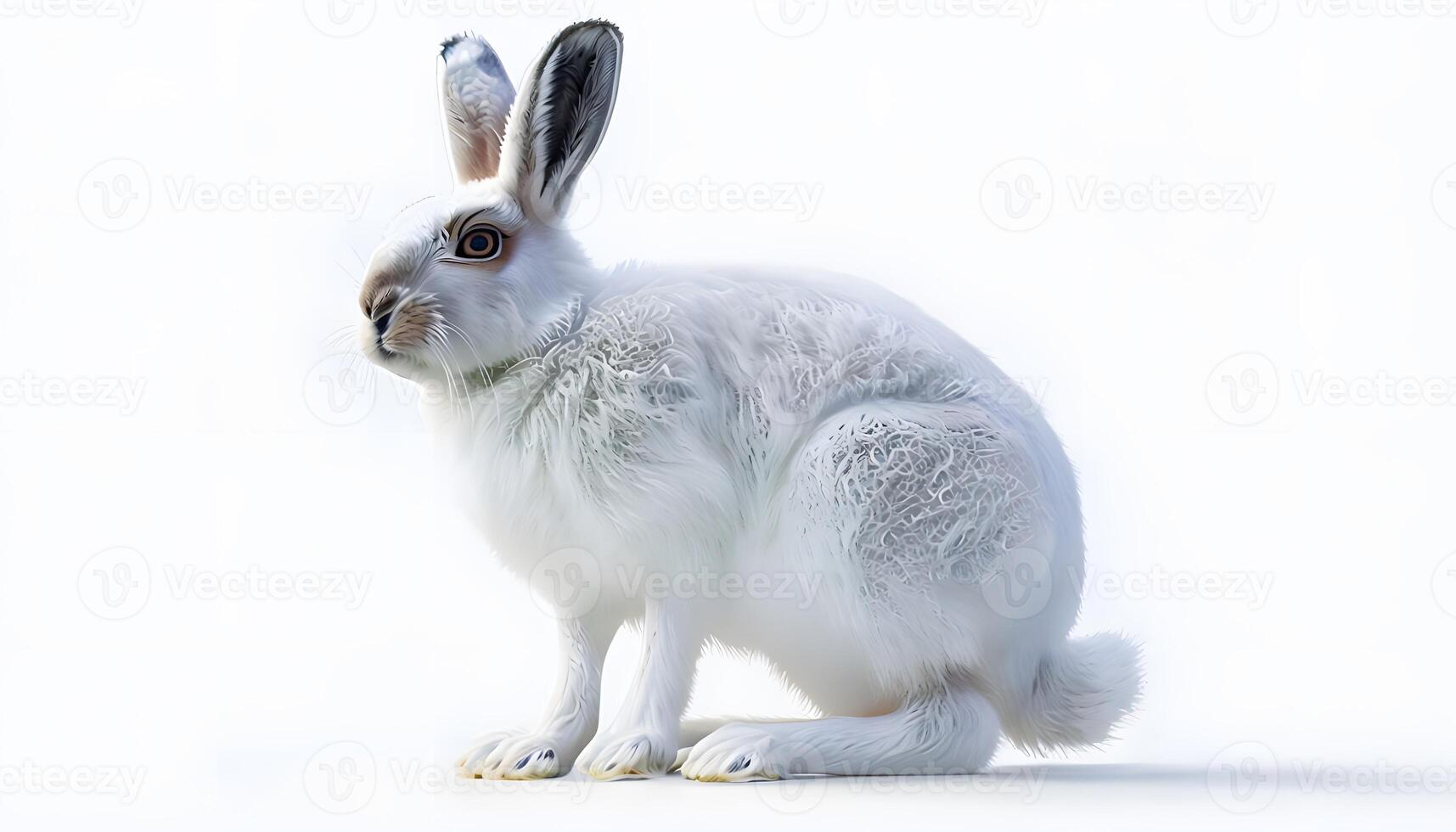 A white rabbit is standing on a white background photo