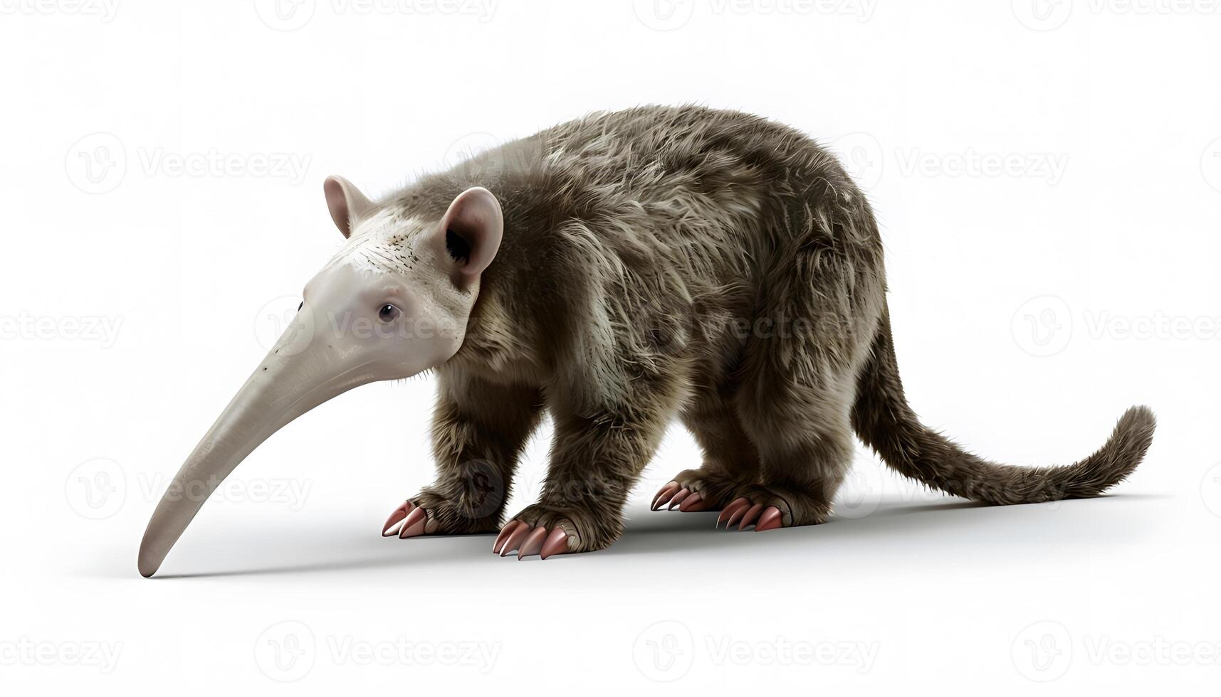 An armadillo with a long tail walking on a white background photo