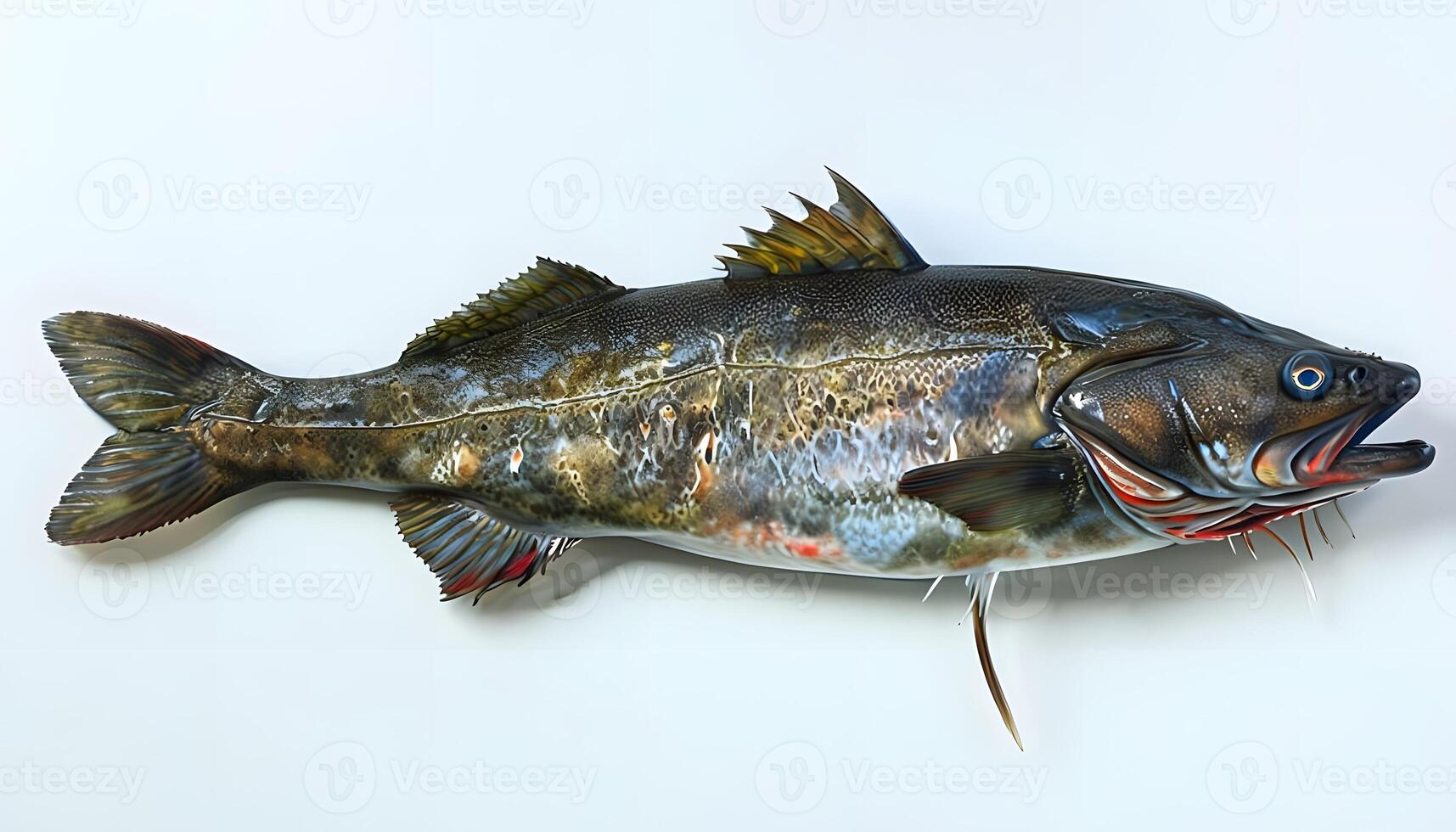 A large fish is on a white surface photo