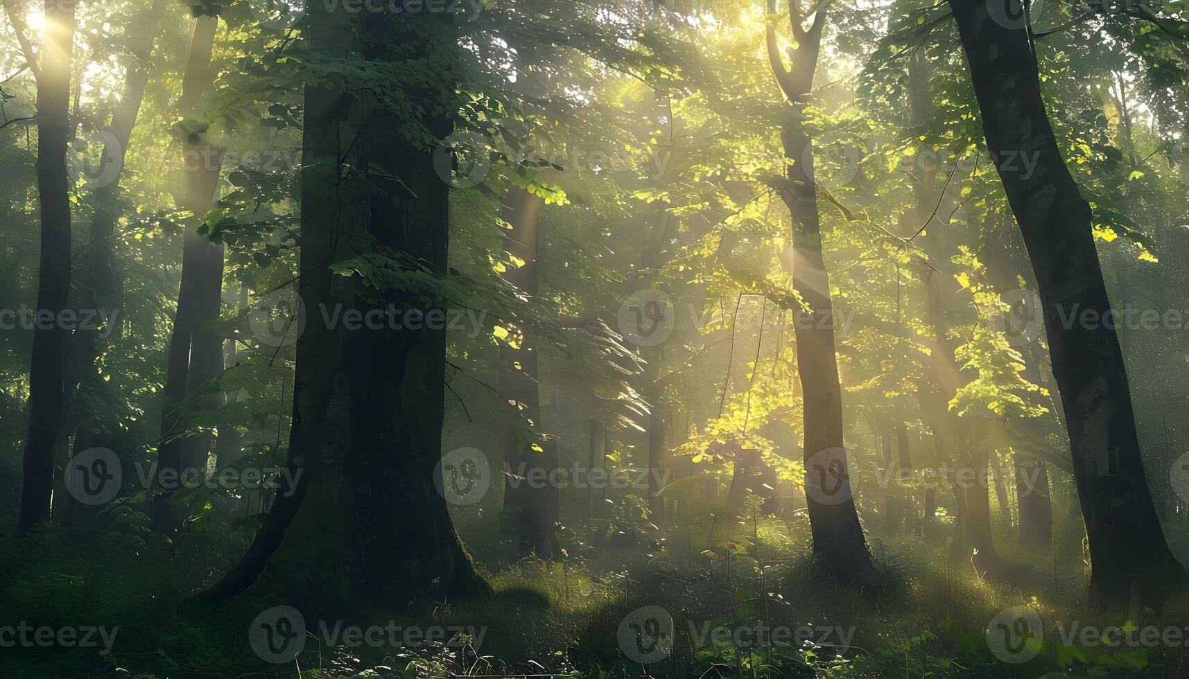 A forest with trees and grass photo