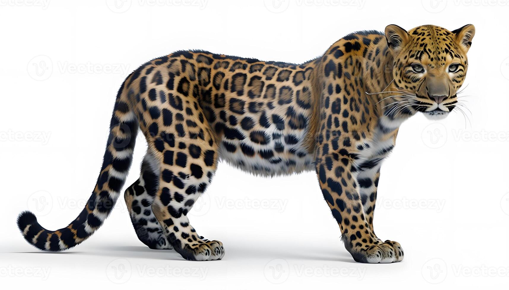 A jaguar is standing on a white background photo