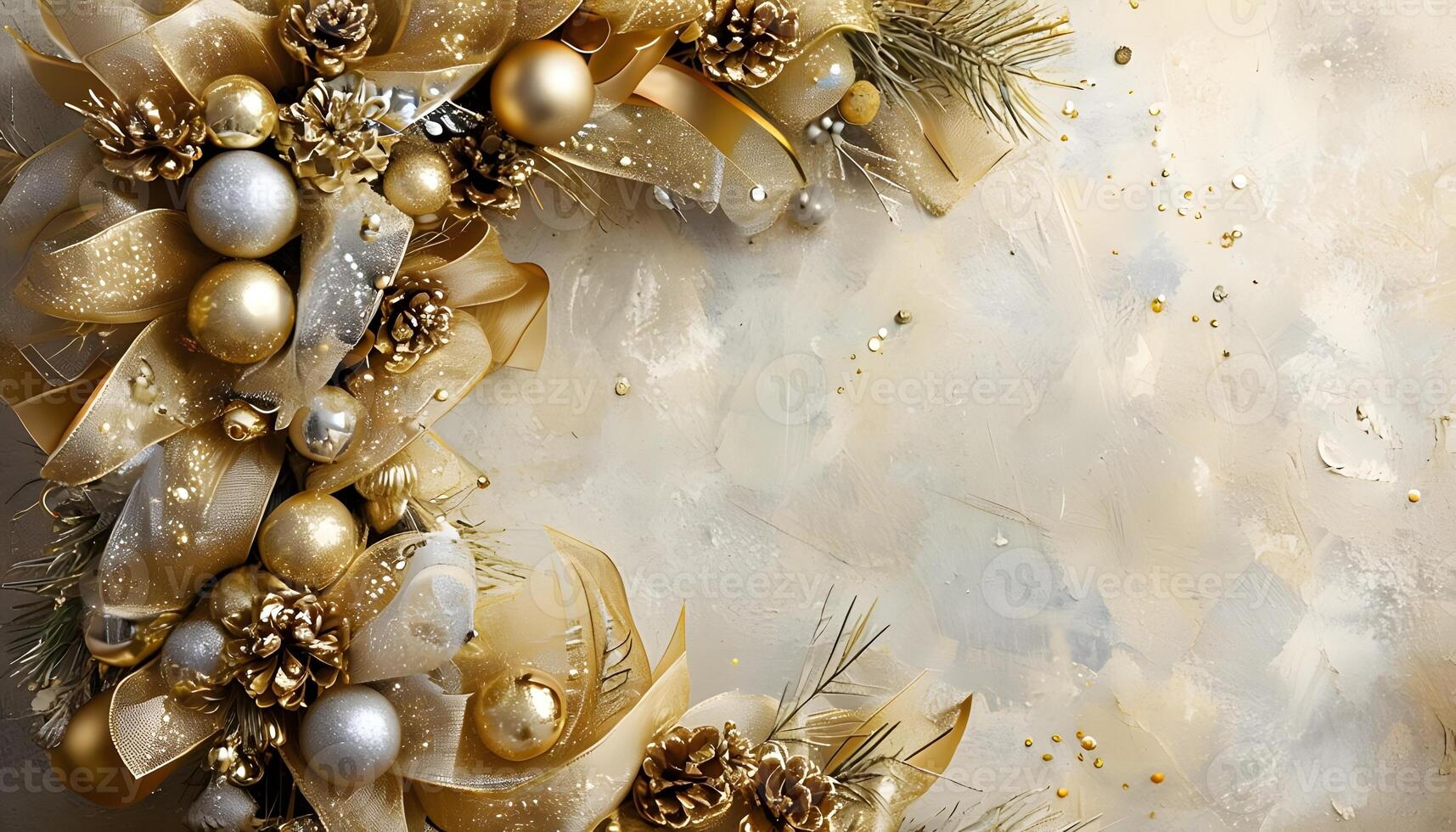 A christmas wreath with gold and silver decorations photo
