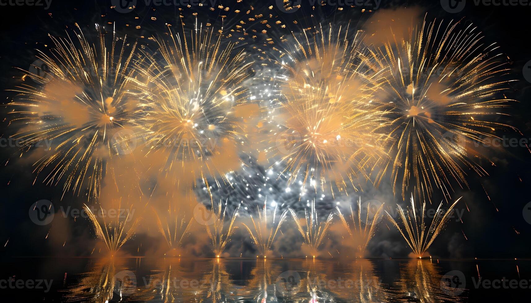 Fireworks over the water with reflection photo
