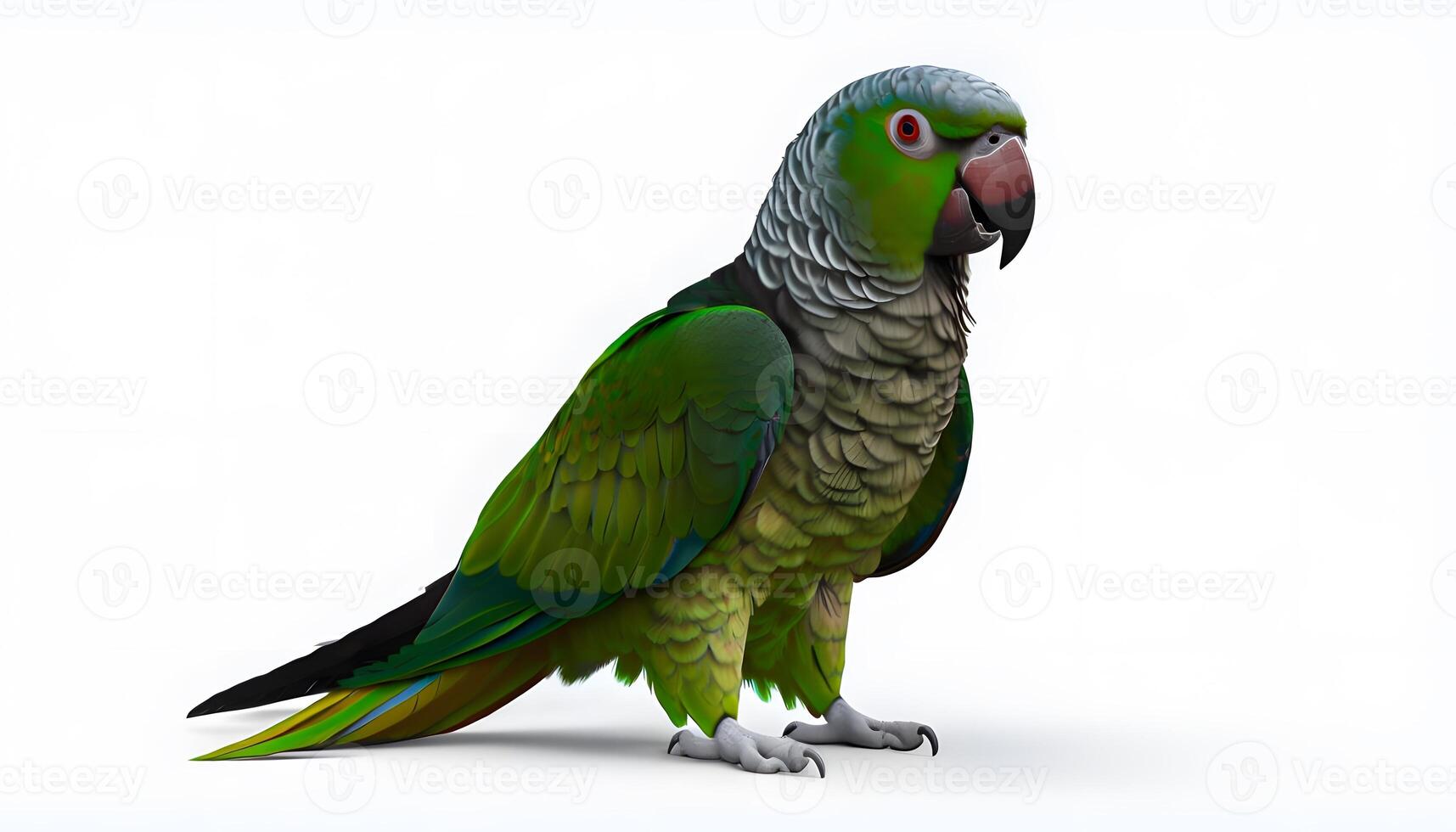 A green parrot with a red beak photo
