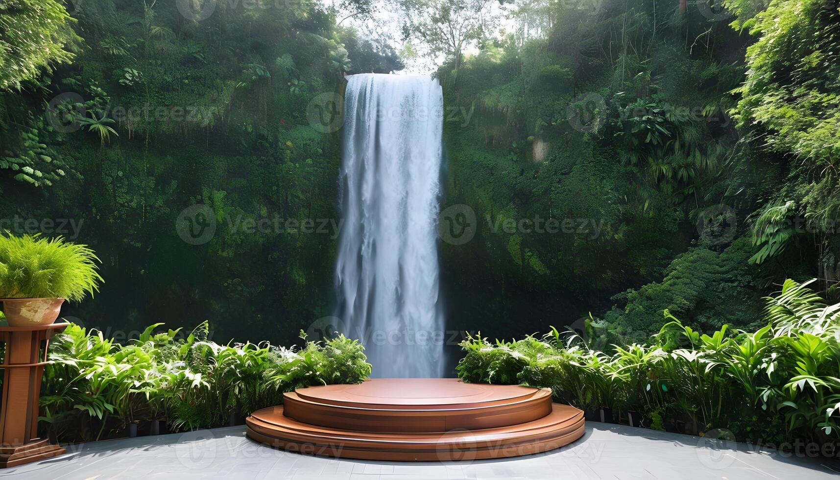 A large waterfall in the middle of a tropical forest photo
