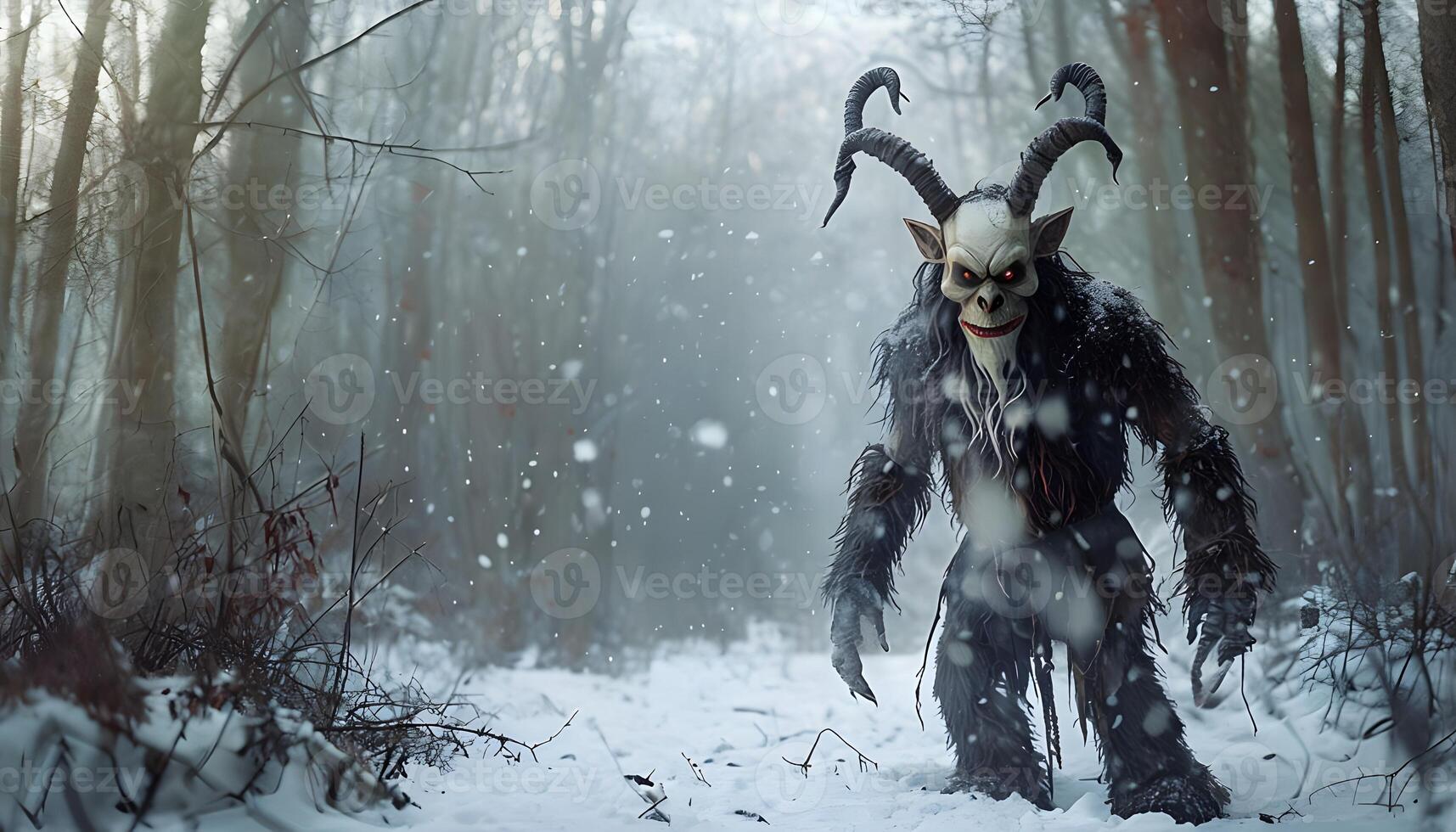 A demon in the snow with horns and horns photo