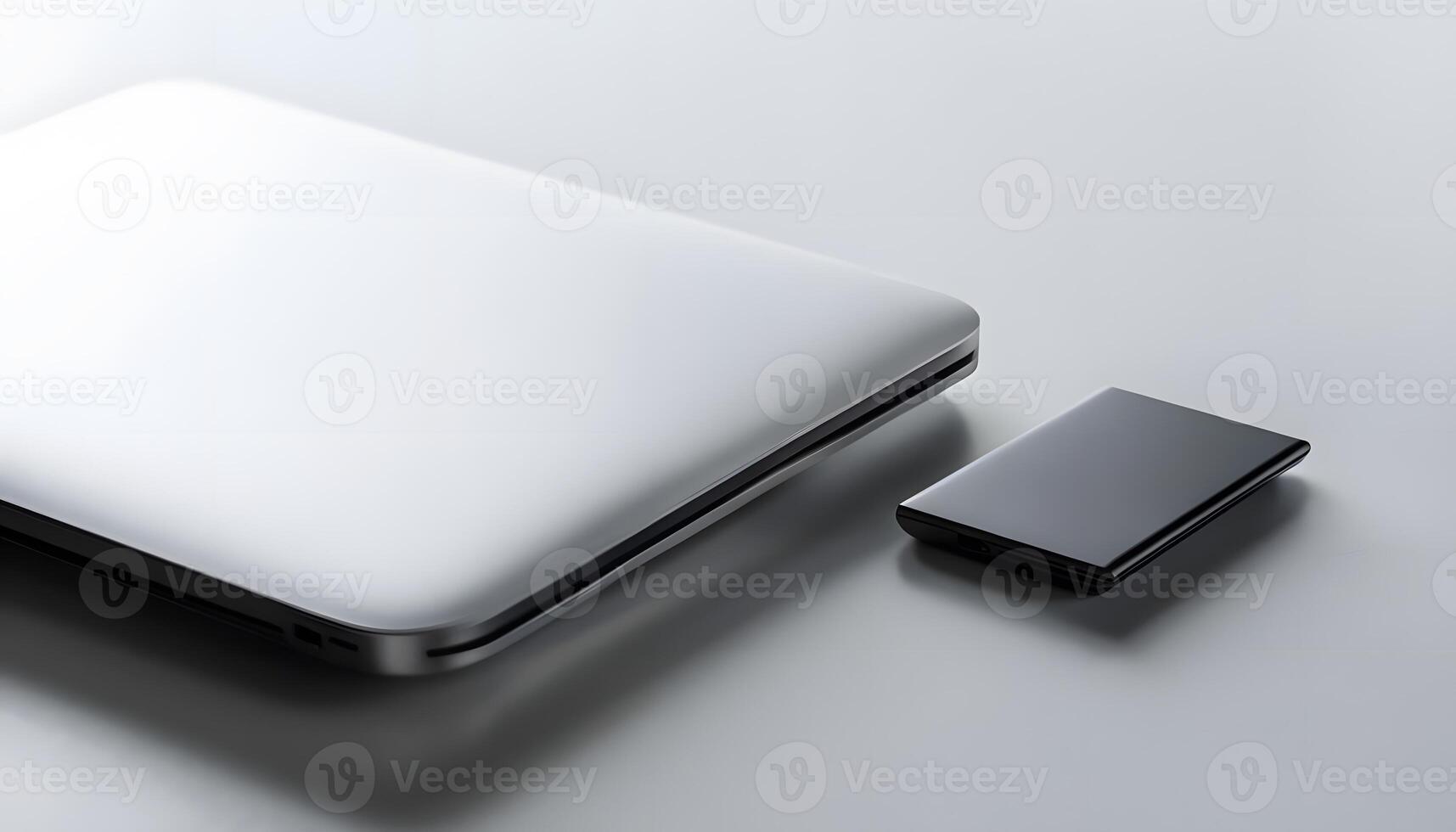 A laptop computer and a small device photo