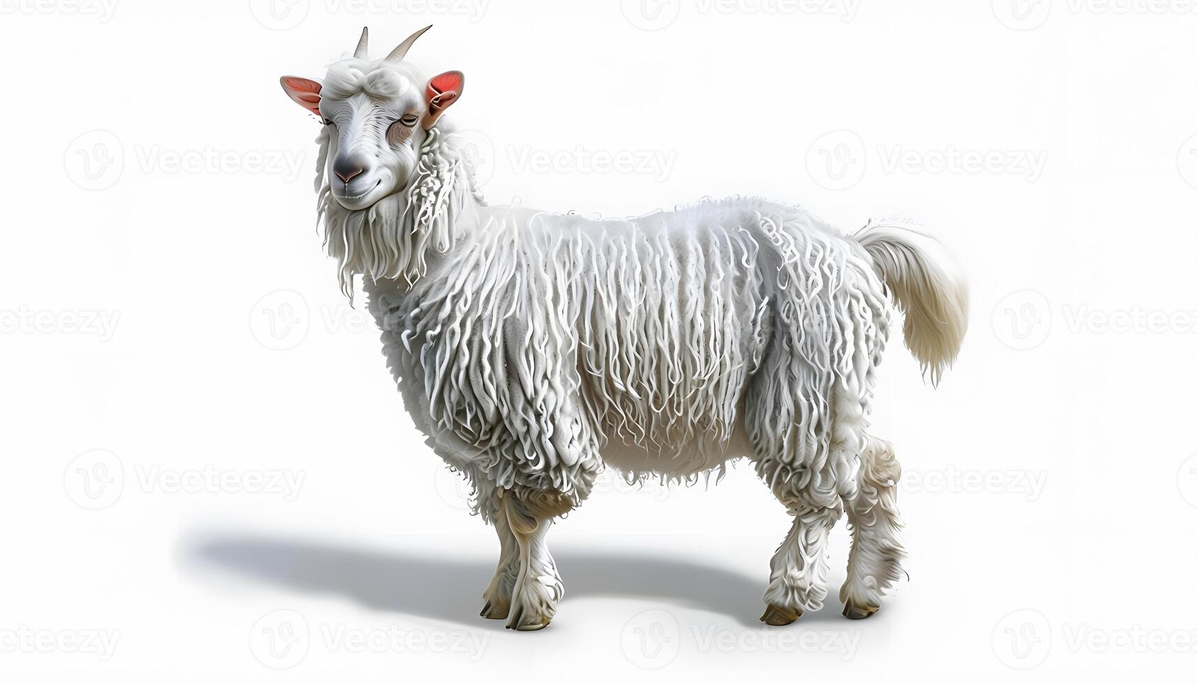 A white goat standing on a white background photo