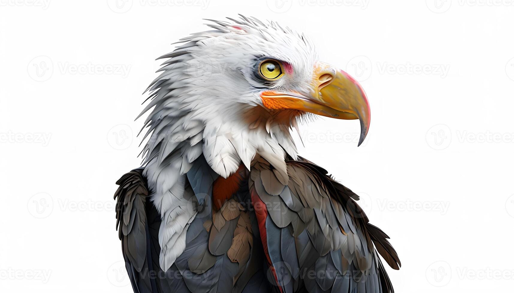 A close up of an eagle with a white background photo