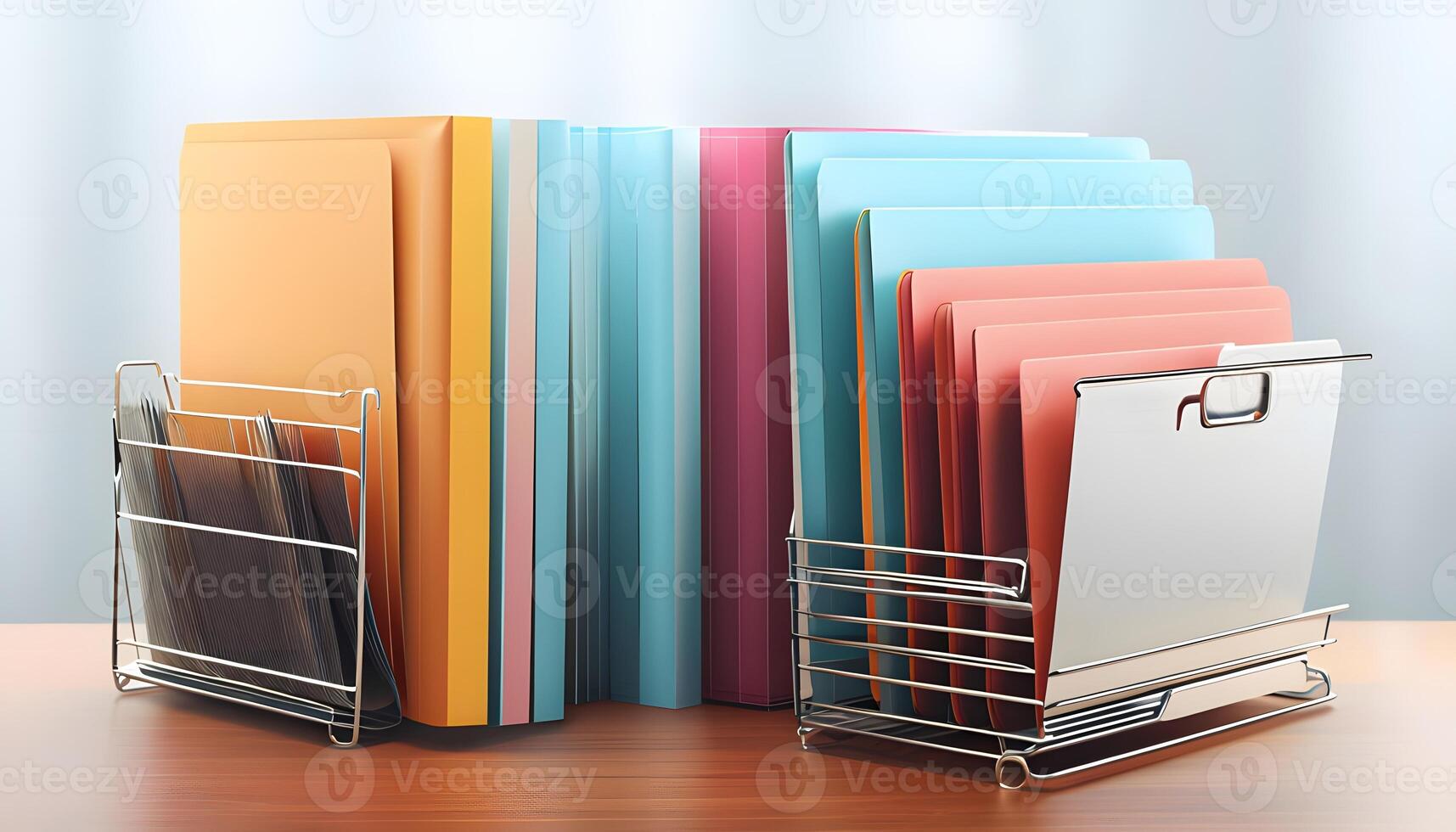 A stack of folders on a desk photo