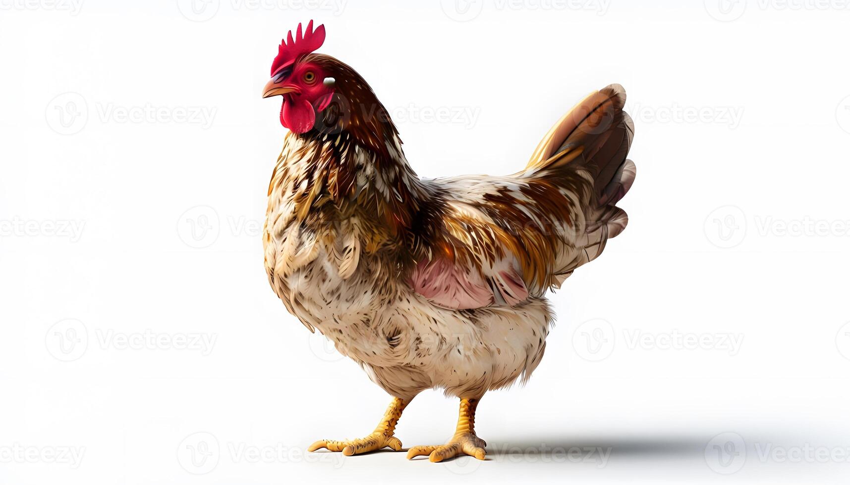 A chicken is standing on a white background photo