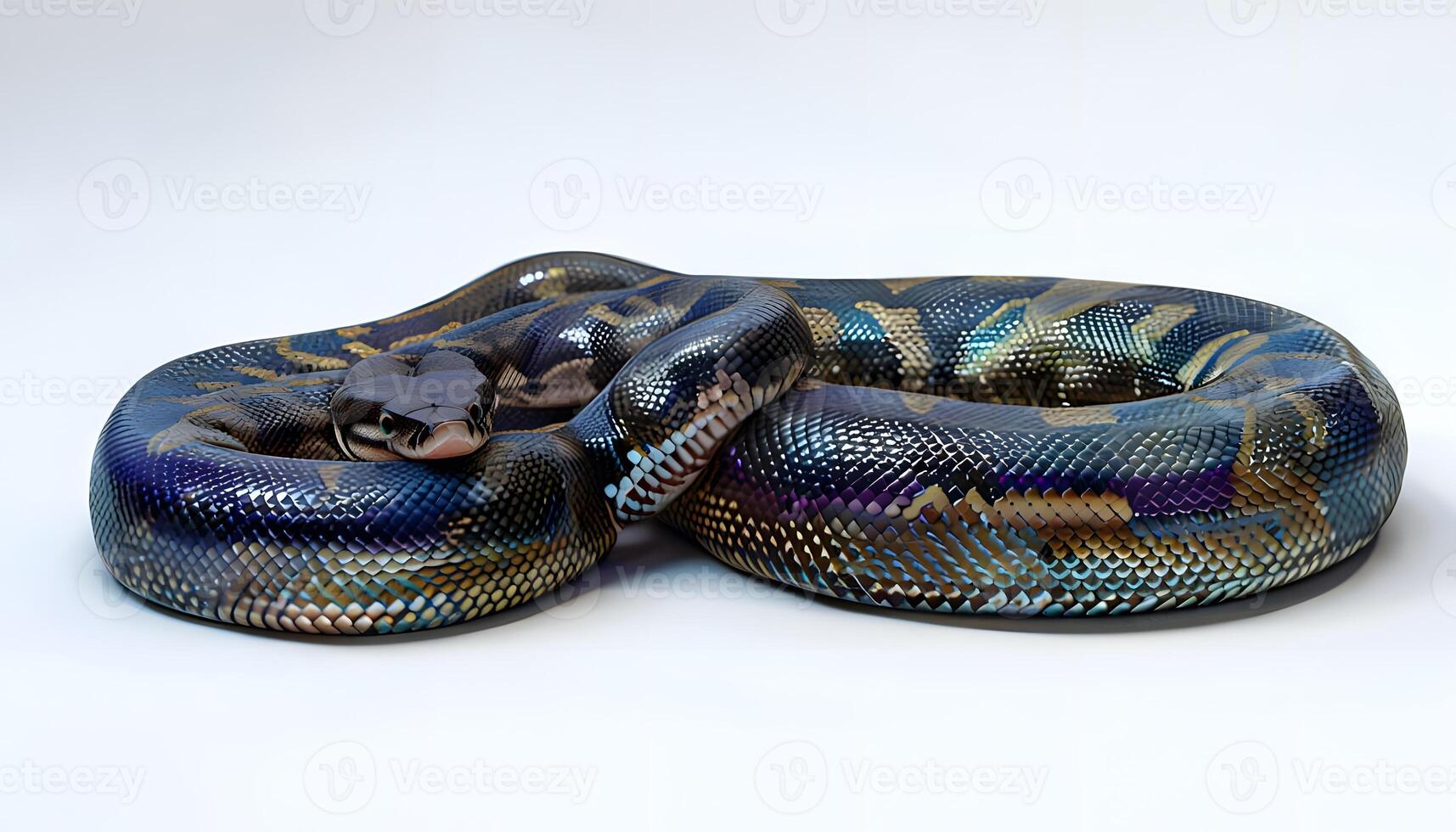 A snake with a blue and black pattern on it's body photo
