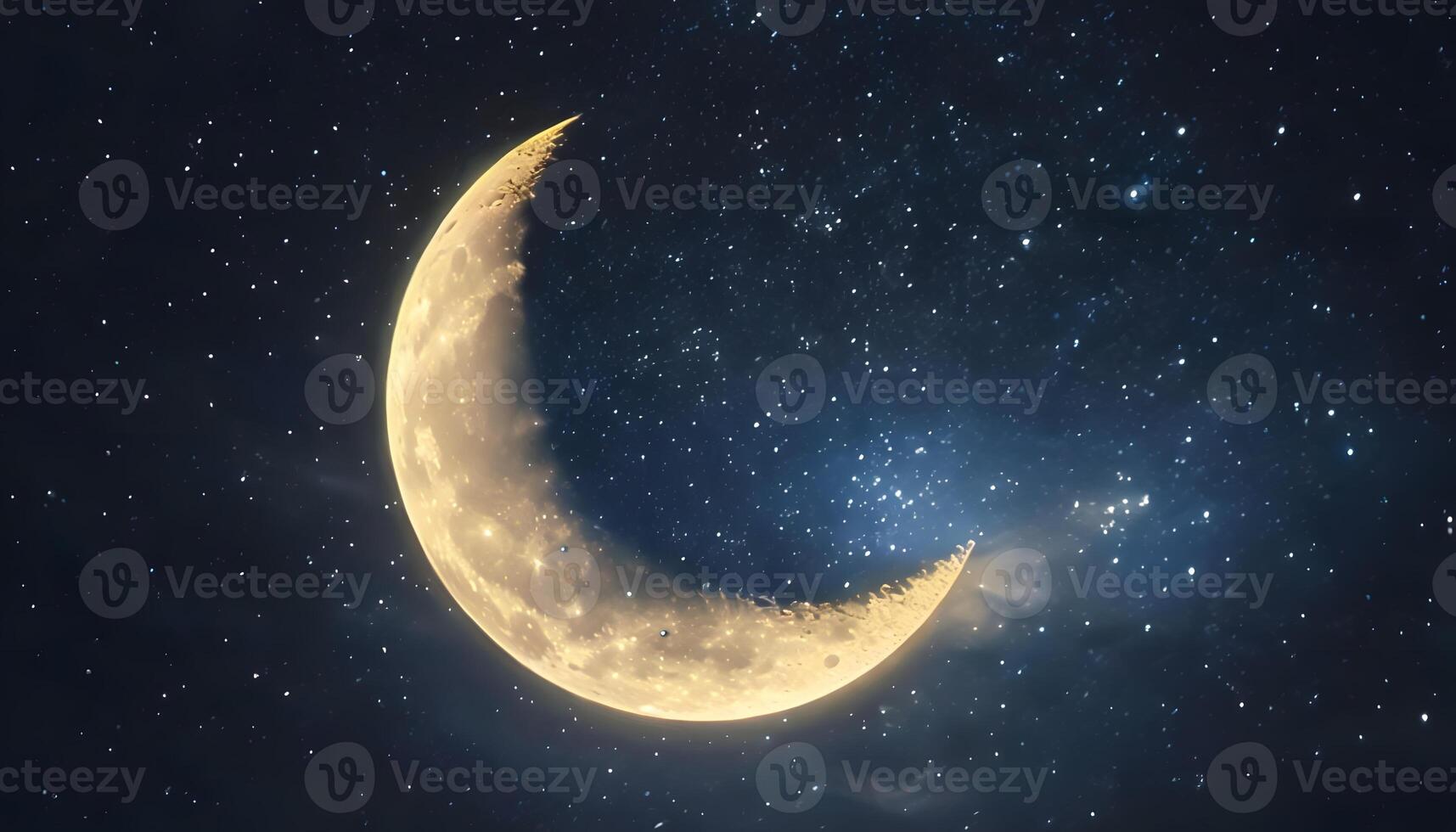A crescent moon is shown in the night sky photo