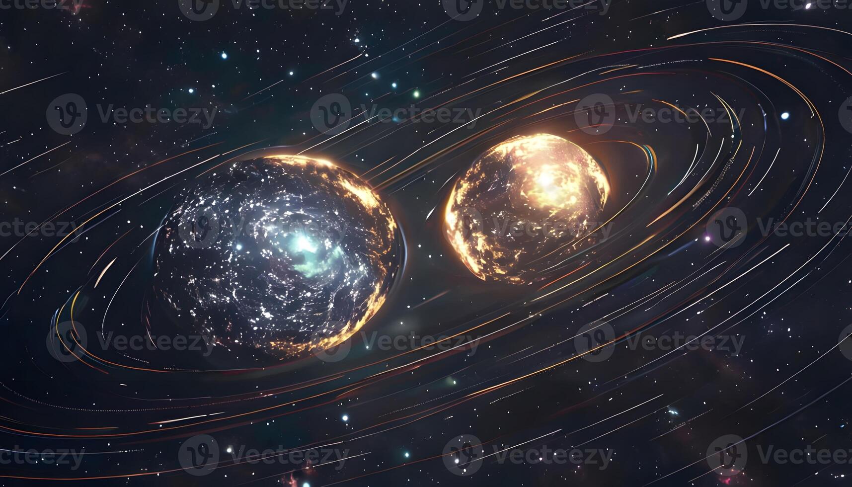 Two planets in space with stars and planets photo