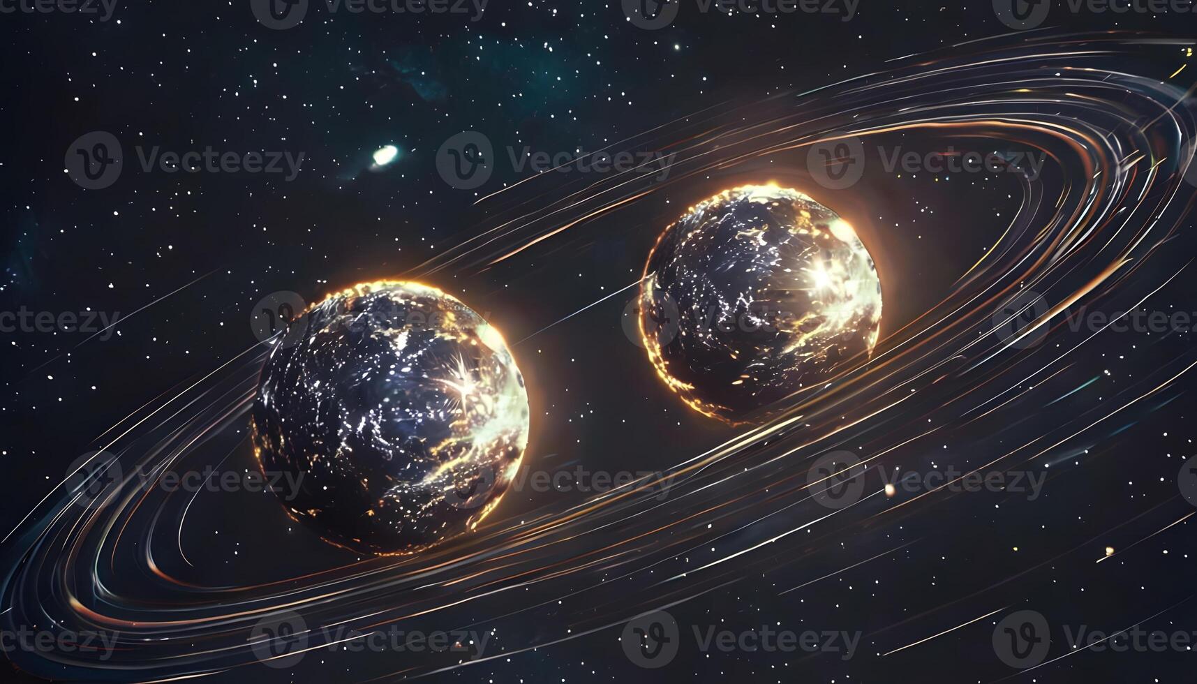 Two planets in space with rings around them photo