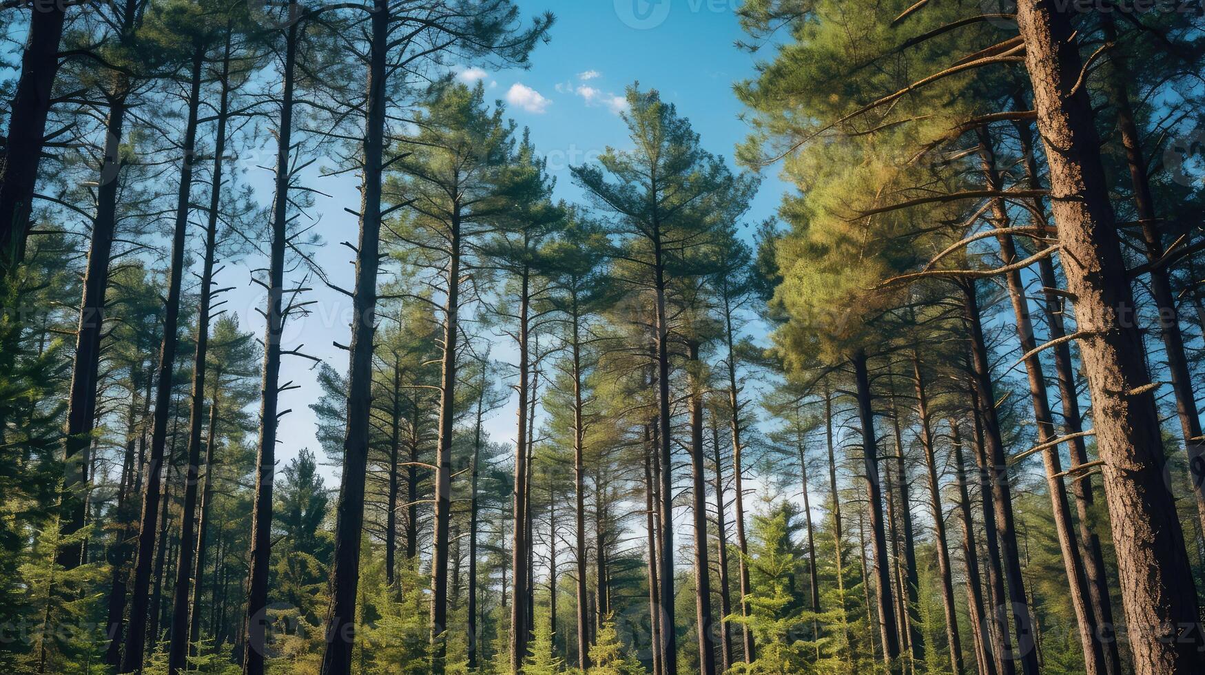 branches pine trees and sky photo