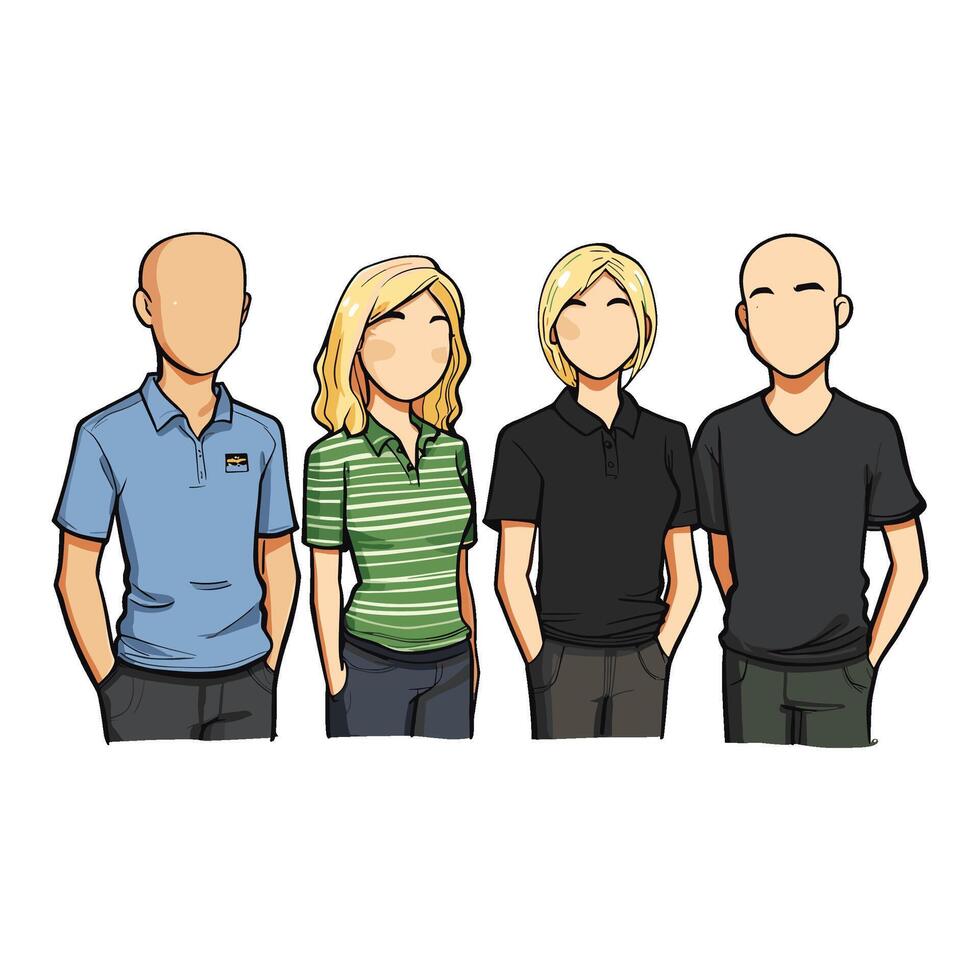 Group of People in Casual Outfits Facing Different Directions vector