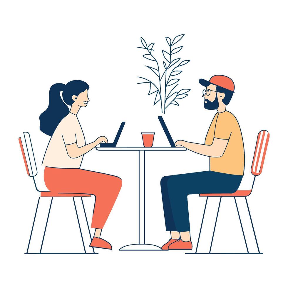 Casual Business Meeting Between Two Colleagues at a Cafe vector