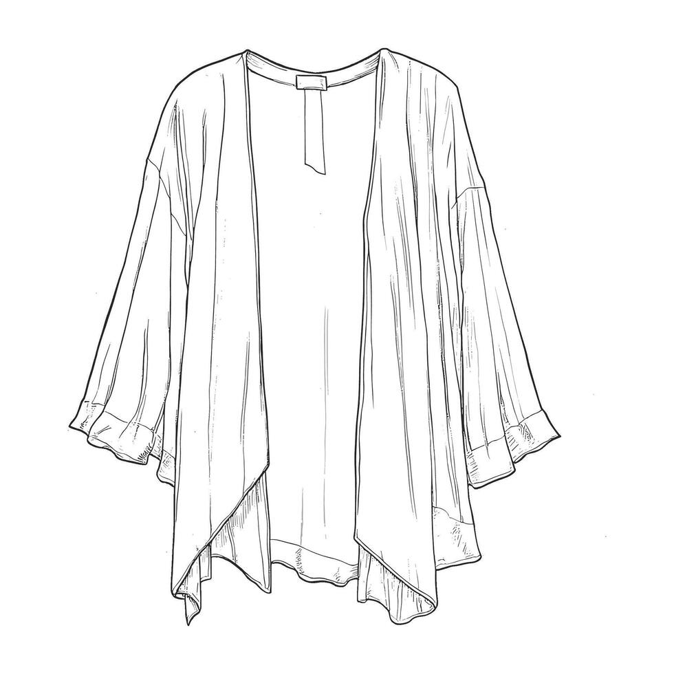 Minimalist Outline of Open Cardigan with Flowing Sleeves vector
