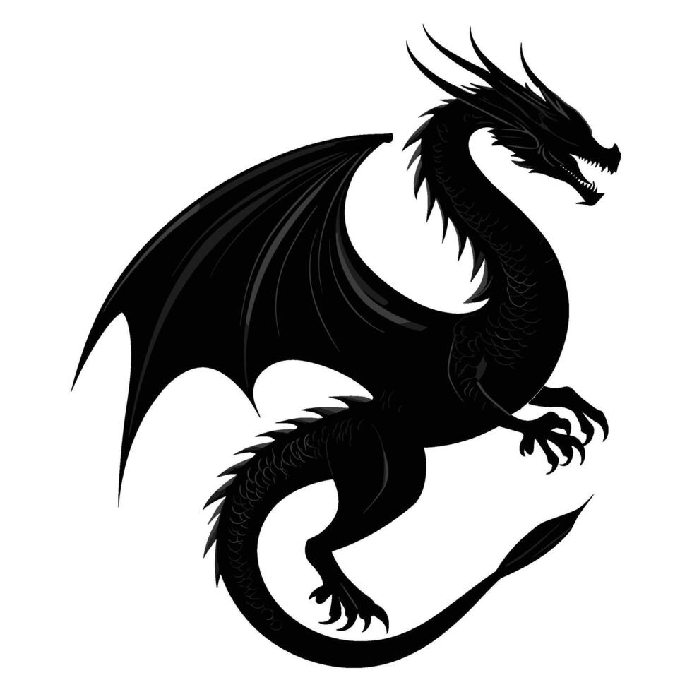 Black and White Dragon Silhouette in a Fierce Stance vector