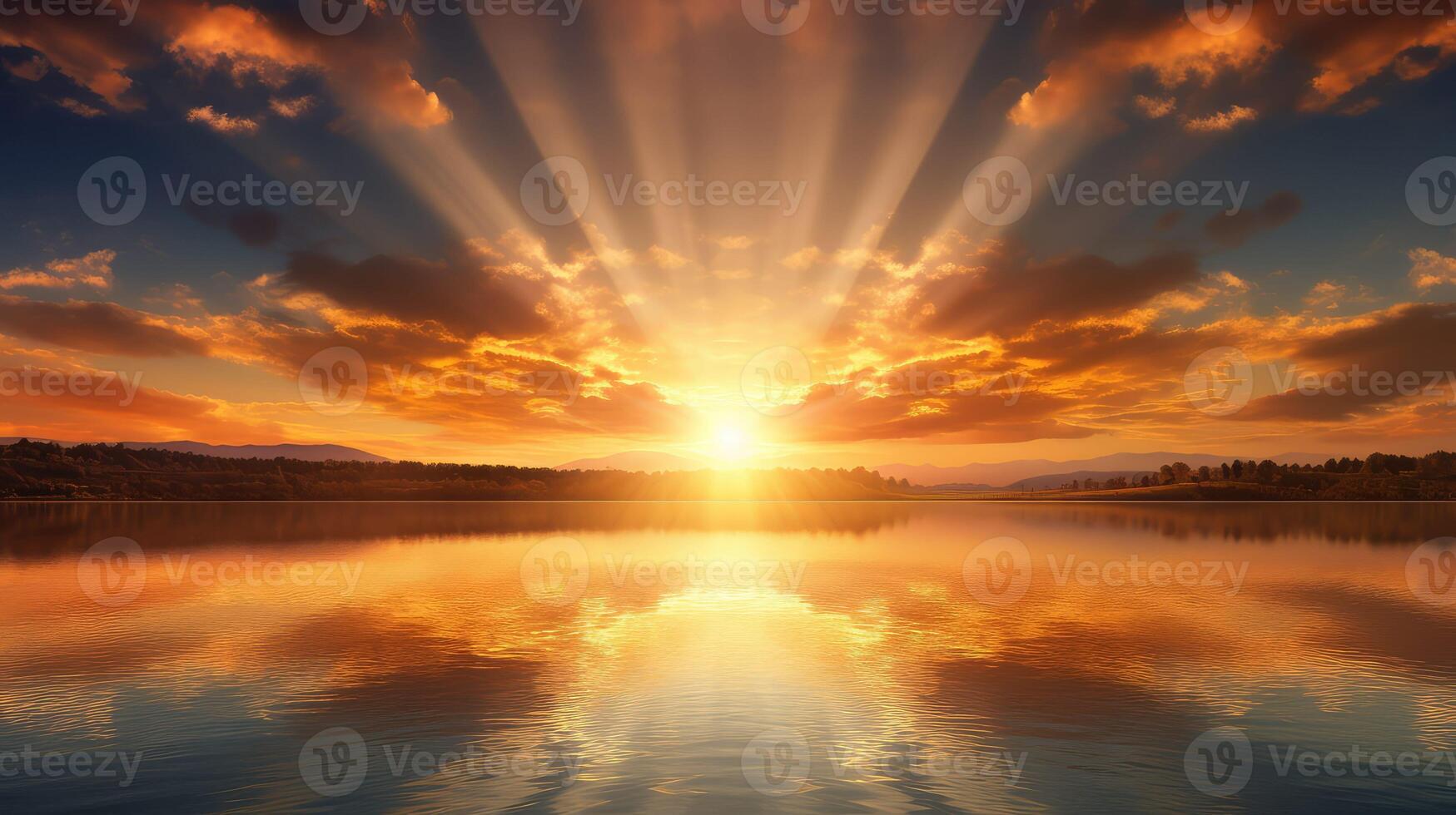 lake realistic sun rays photo