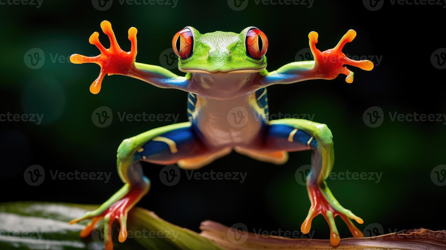 jump red eyed tree frog photo
